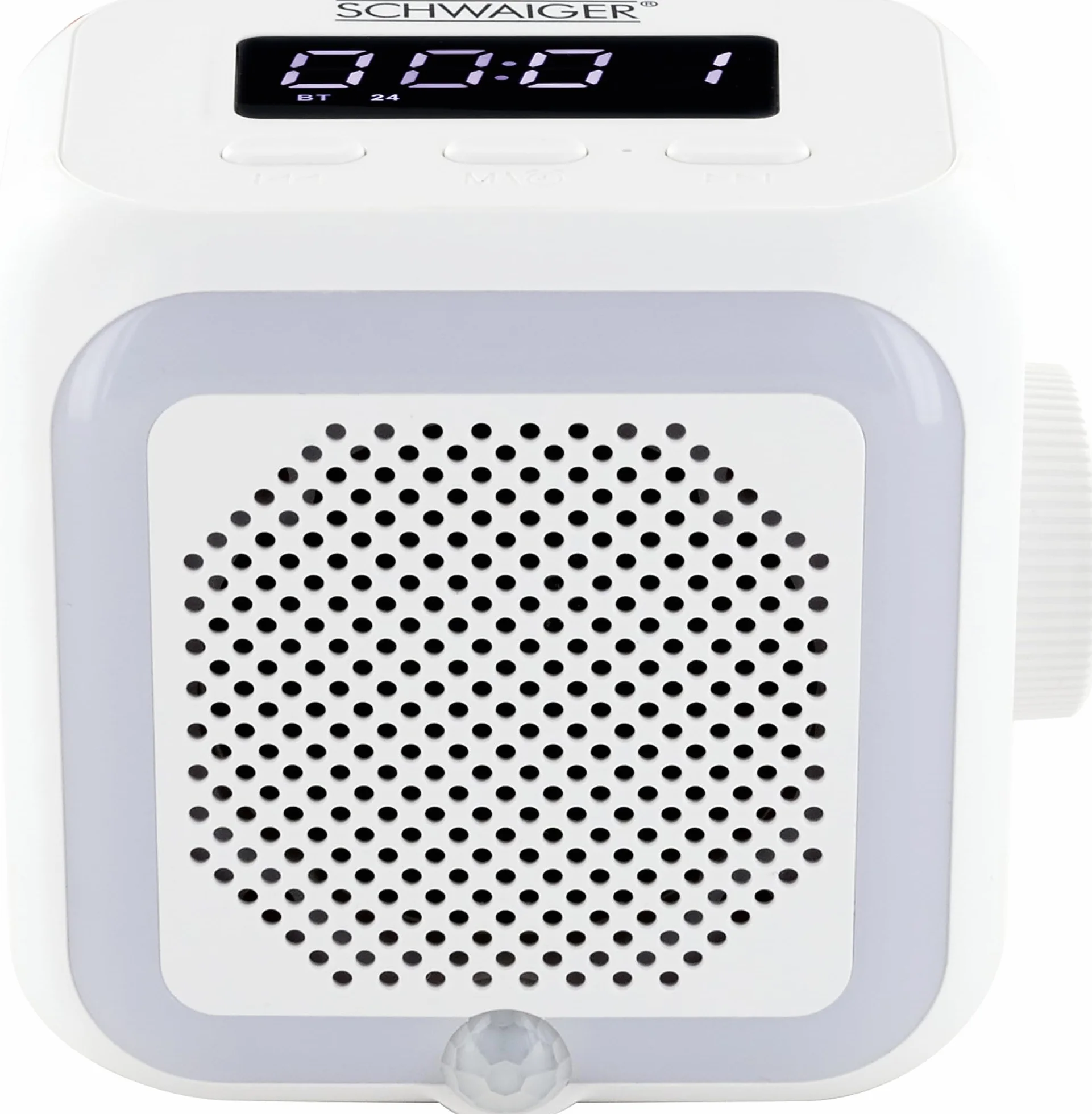 SCHWAIGER Socket Radio Budzik FM Bluetooth Czujnik ruchu Lampka nocna Wyświetlacz Mini Łazienka Kuchnia Sypialnia