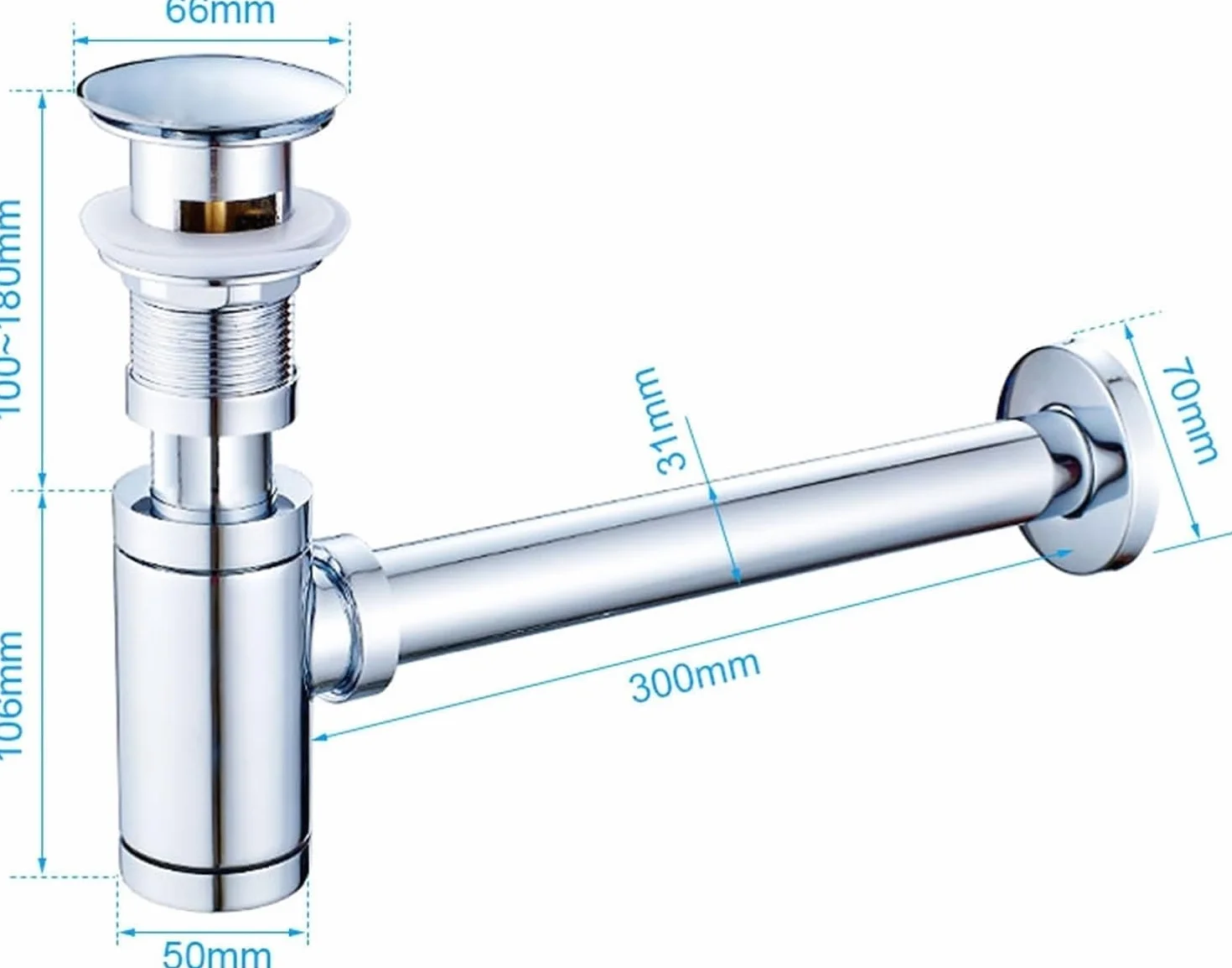 Syfon do umywalki i zlewu, korek spustowy typu P, syfon do łazienki, syfon na butelki, wysuwany korek spustowy z przelewem, zestaw odpływowy do zlewu, syfon, odpływ ścieków, chrom. (Kolor: bez odpływu