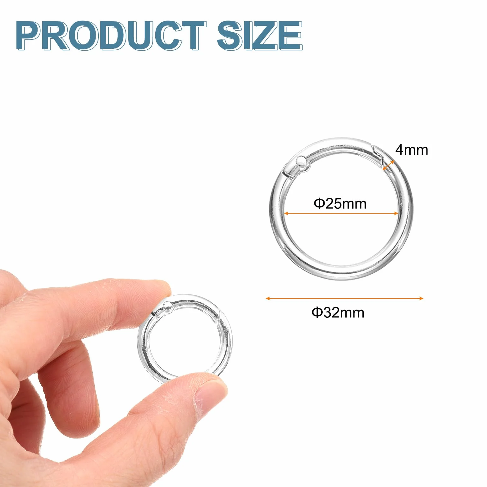 QUARKZMAN 8 sztuk sprężyn z metalowym karabińczykiem do kluczy, 32 mm, okrągły breloczek do kluczy, zapięcie zatrzaskowe, akcesoria do portfela, torby na ramię, kolor srebrny