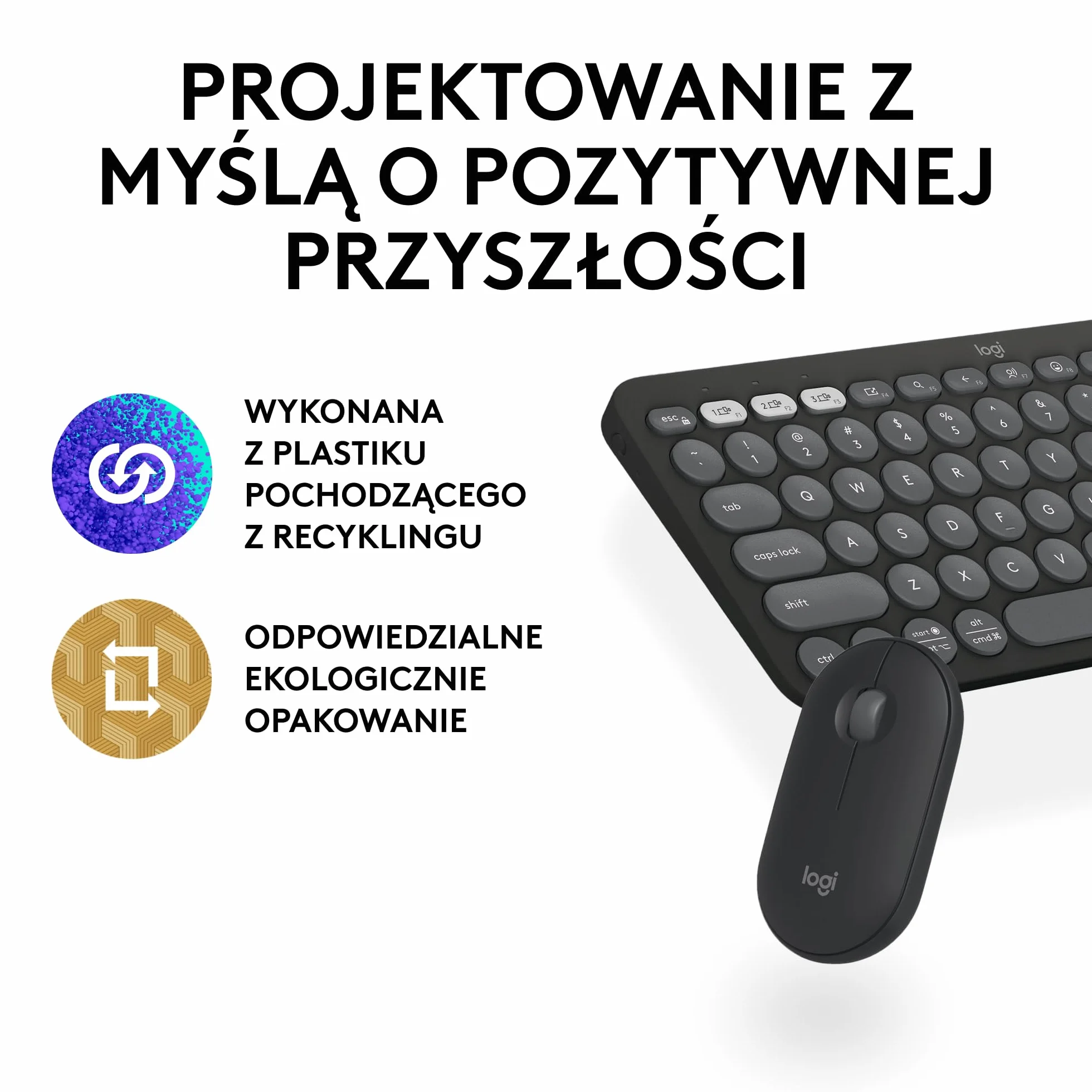Logitech Pebble 2 Combo Bezprzewodowa klawiatura i mysz Logi Bolt Bluetooth Grafit