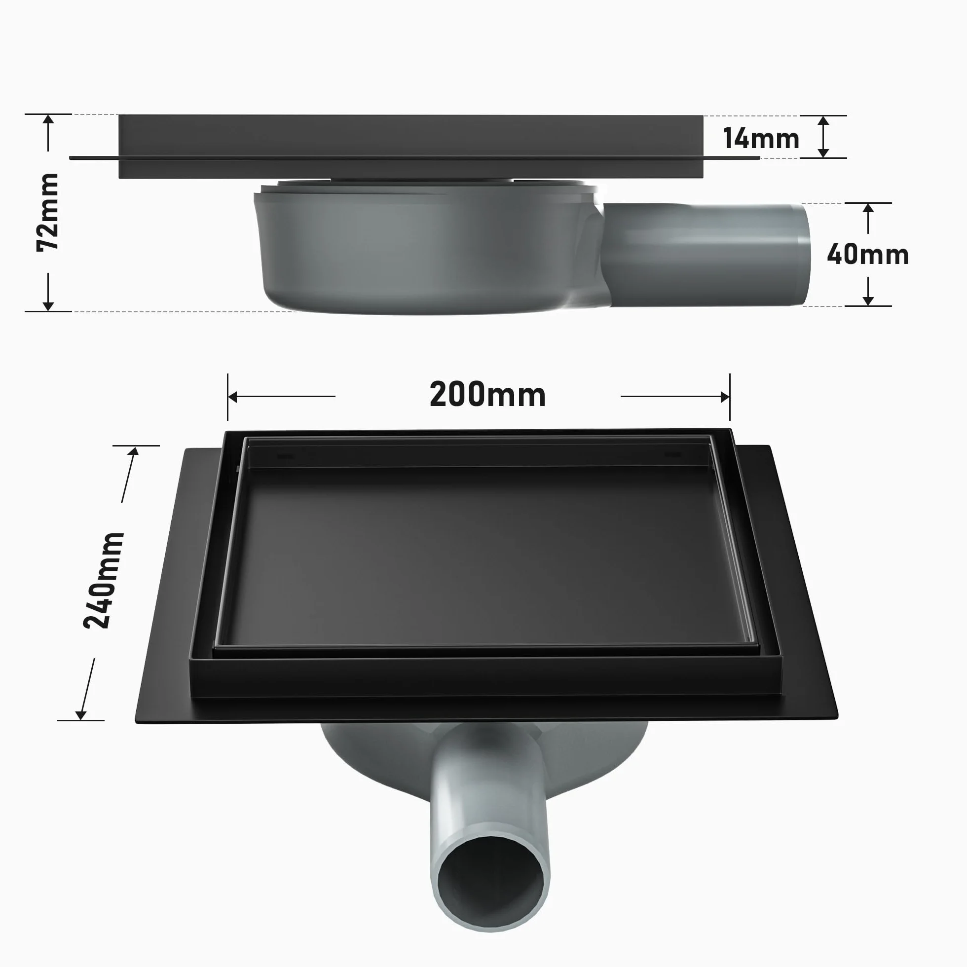 Odpływ podłogowy prysznic ze stali nierdzewnej, 20 x 20 cm, rynna prysznicowa Duadratic, z syfonem 360° i filtrem do włosów 2 w 1, odpływ prysznicowy z możliwością kafelkowania, płaska rynna
