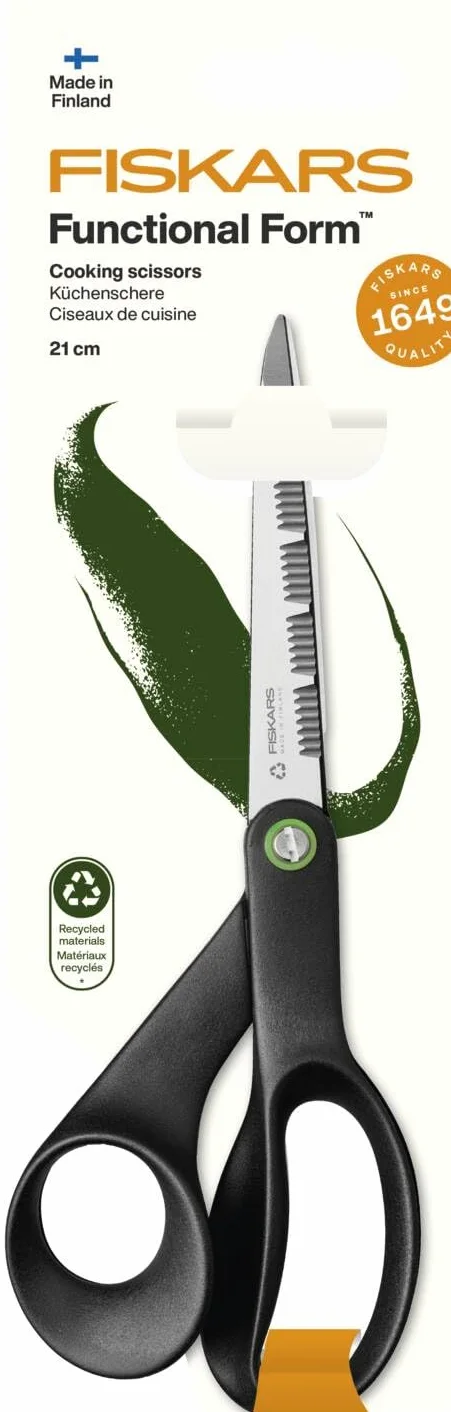 Fiskars Nożyce szefa kuchni ReNew, długość: 21 cm, stal nierdzewna z recyklingu/plastik z recyklingu, funkcjonalny kształt, czarne, 1074545
