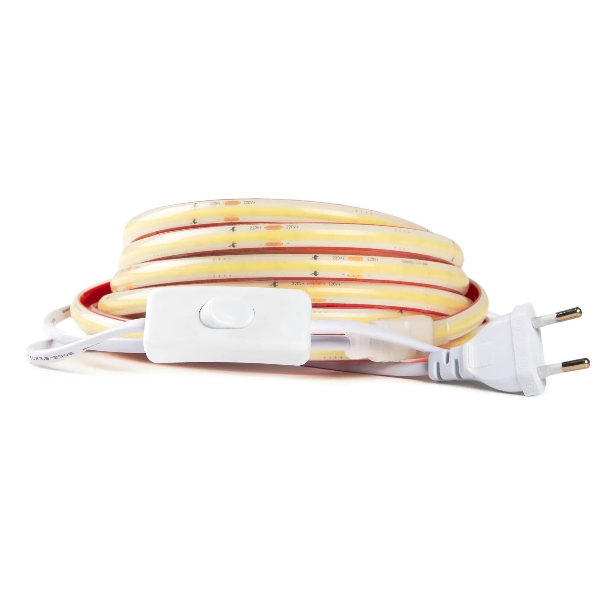 Taśma LED COB 220 V WYSOKA LUMINOŚNOŚĆ, KLEJNY I PRZEŁĄCZNIK. WODOODPORNY Zimny / Neutralny / Ciepły Wodoodporny pasek IP67 (Zimna biel, 15M)