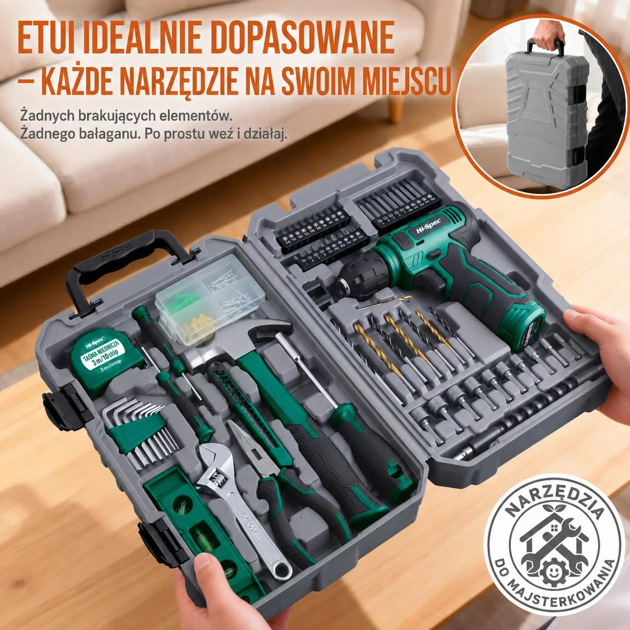Hi-Spec 8V Wiertarko-Wkrętarka Akumulatorowa USB z Zestawem Narzędzi – Bezprzewodowy Elektrowkrętak i Kompaktowy Zestaw DIY do Domu, Zielony