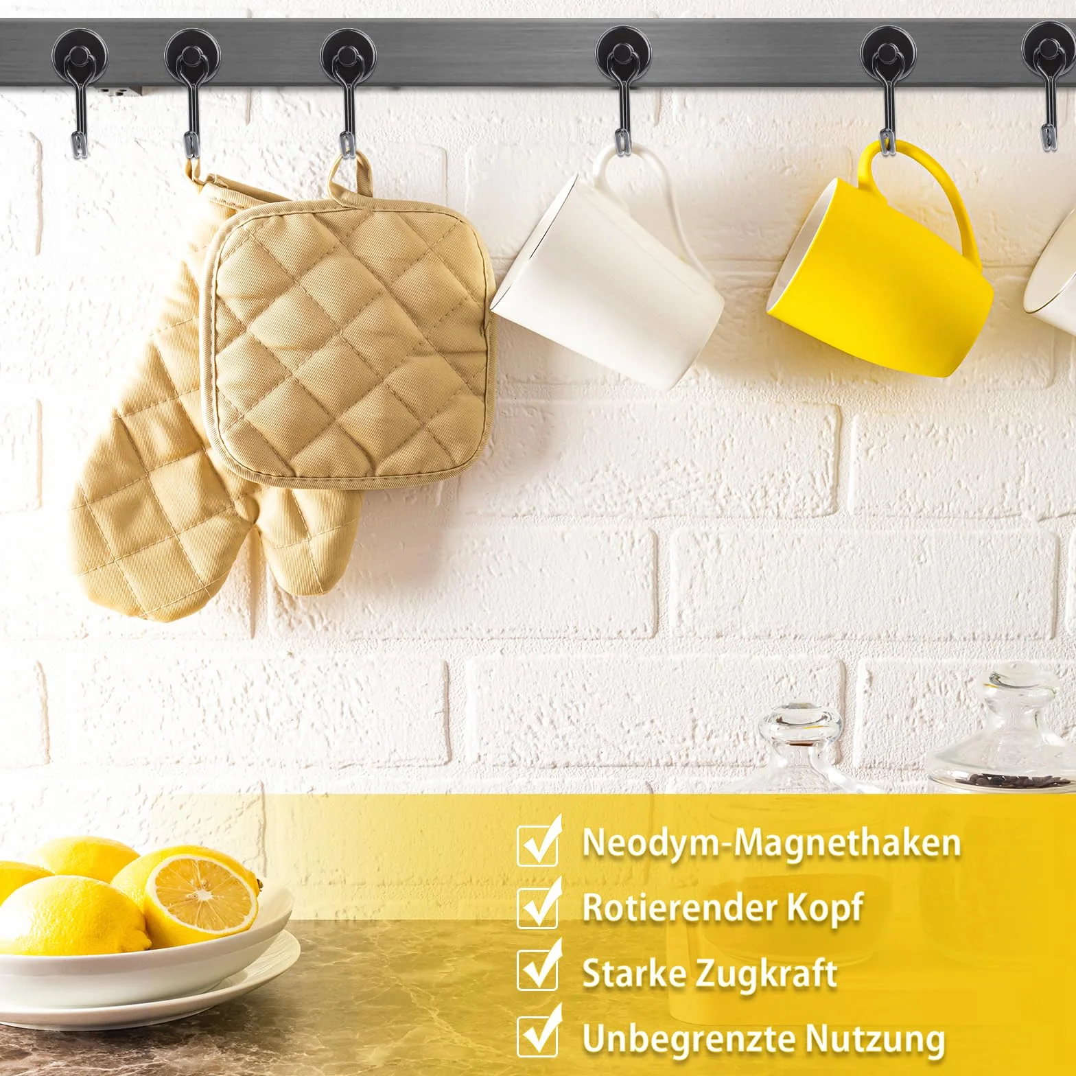 FPMYB 10 sztuk haków magnetycznych, bardzo mocne, czarne, 20 mm, magnesy neodymowe, trzymają się 15 kg, obracane haczyki, magnesy z haczykami, do kuchni, grilla, gadżetów, szafek biurowych
