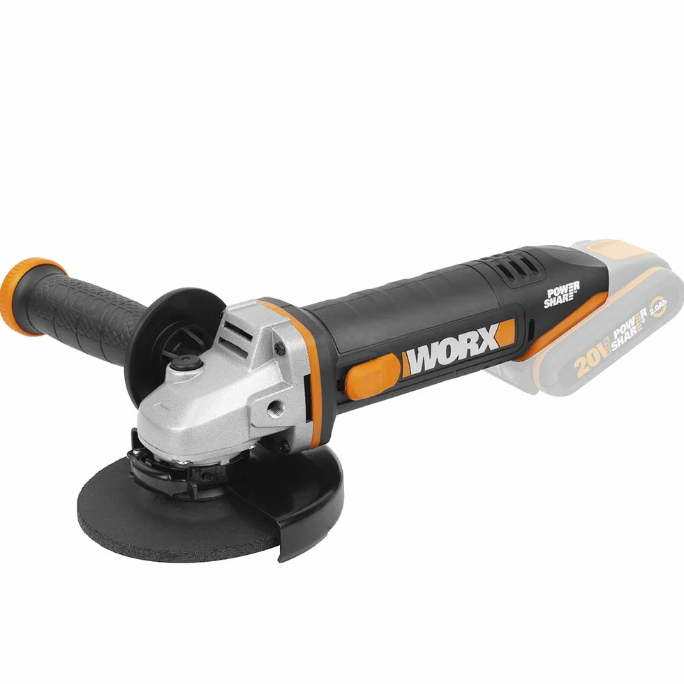 WORX WX803.9 Akumulatorowa Szlifierka Kątowa 20 V, Wydajna Szlifierka Kątowa o Średnicy Tarczy 125 mm, Bezpieczeństwo i Komfort, 2-Pozycyjny Regulowany Uchwyt, bez Akumulatora i Ładowarki