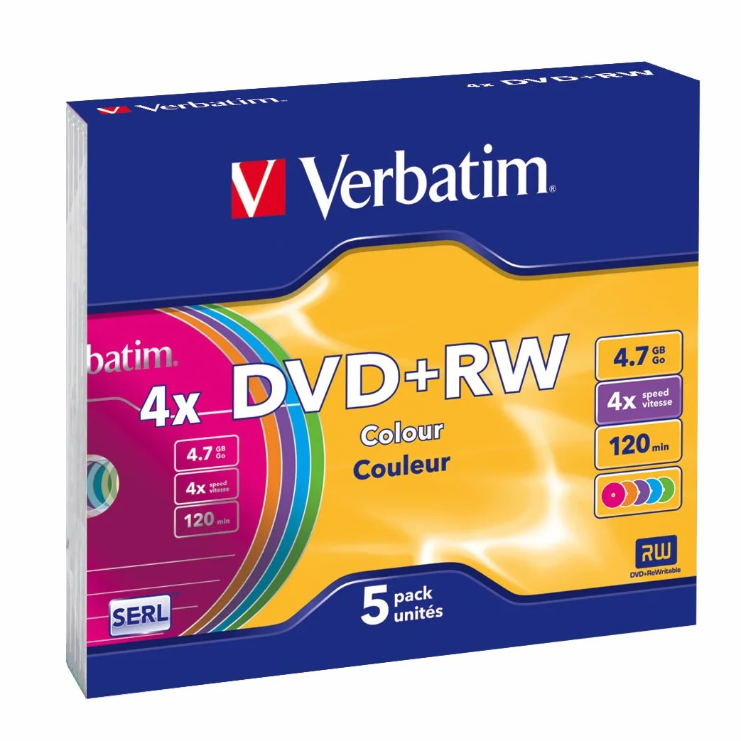 Verbatim 43297 DVD+RW 4x Niezadrukowywalne Kolory Cienkie Etui 5 Szt.