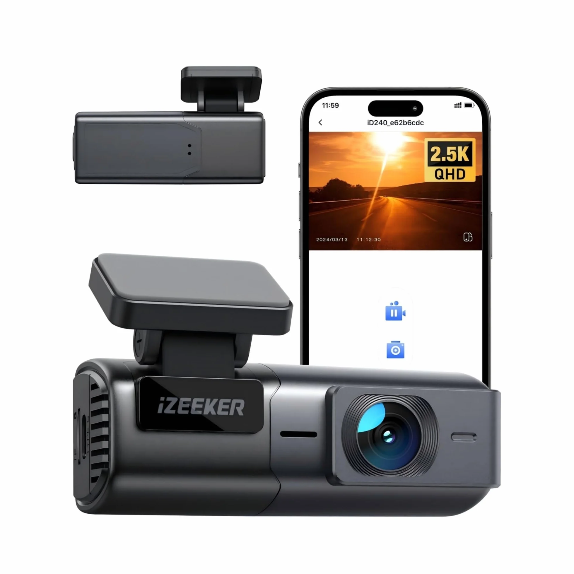 iZEEKER Kamera samochodowa 2,5K WiFi Dashcam 1440P z aplikacją, noktowizor WDR, czujnik G, nagrywanie w pętli