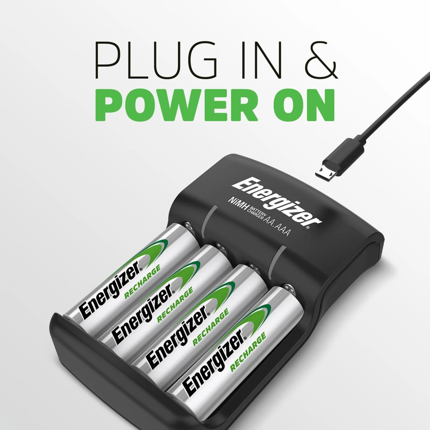 Energizer 639837 Ładowarka do Akumulatorów, Czarny, 4 Sztuki