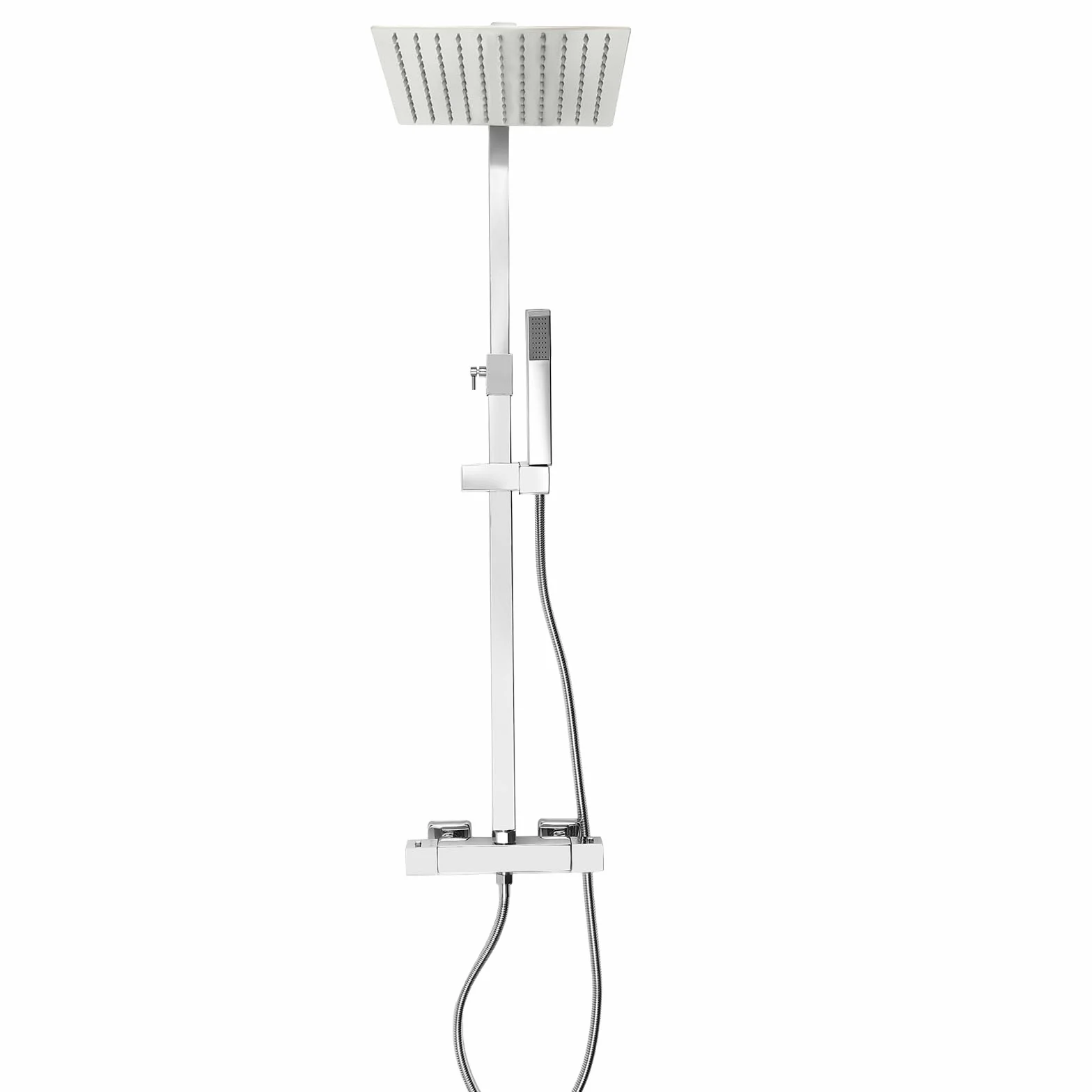 Silbrig system prysznicowy z termostatem, deszczownica z armaturą, zestaw prysznicowy kwadratowy z obracanym o 360° strumieniem górnym, do domów, hoteli, mieszkań