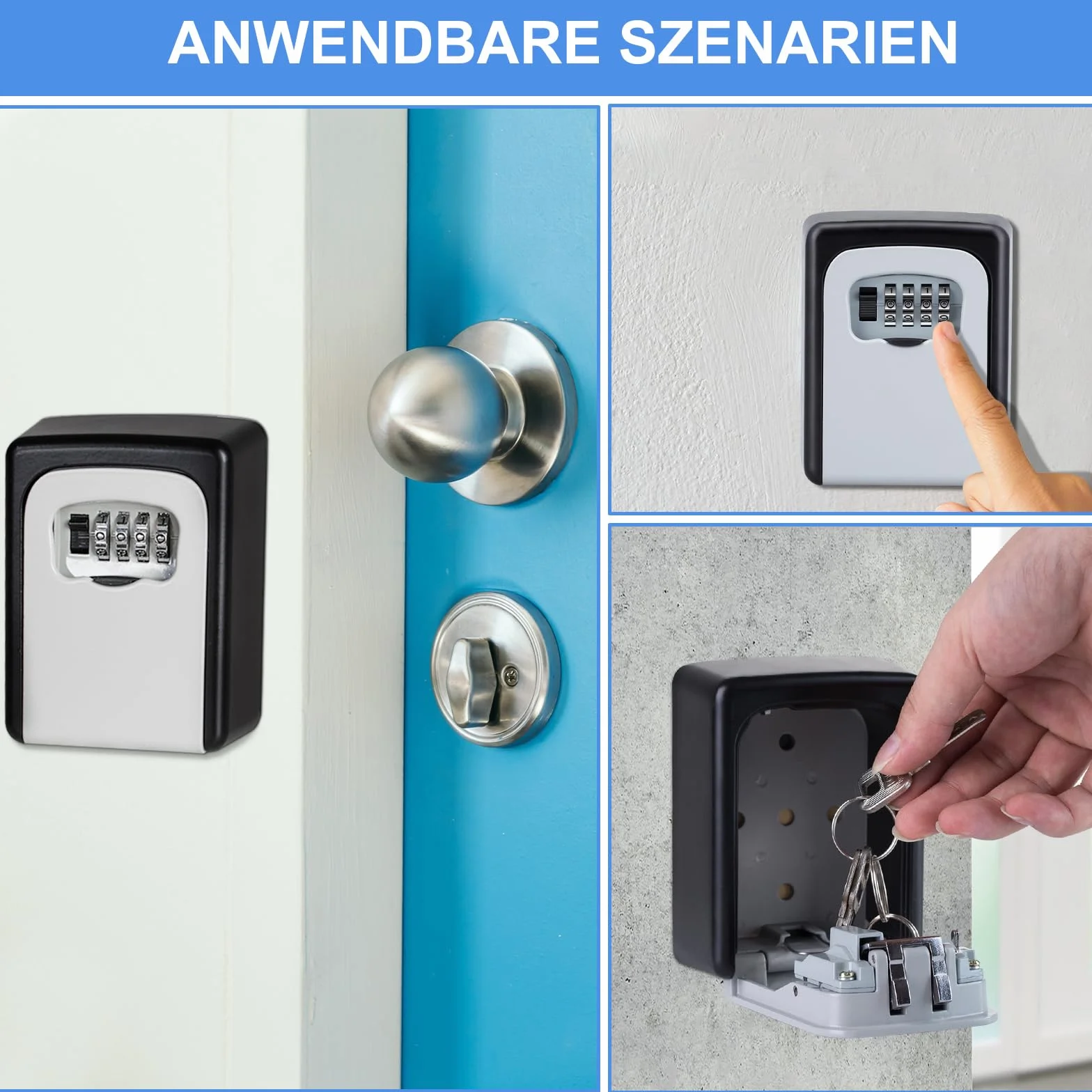 ZHEGE sejf na klucze z kodem numerycznym, na zewnątrz, skrzynka na klucze z 4-cyfrowym kodem, mały, wodoszczelny sejf na klucze, kombinacja liczb do domu i AirBnB (czarny)