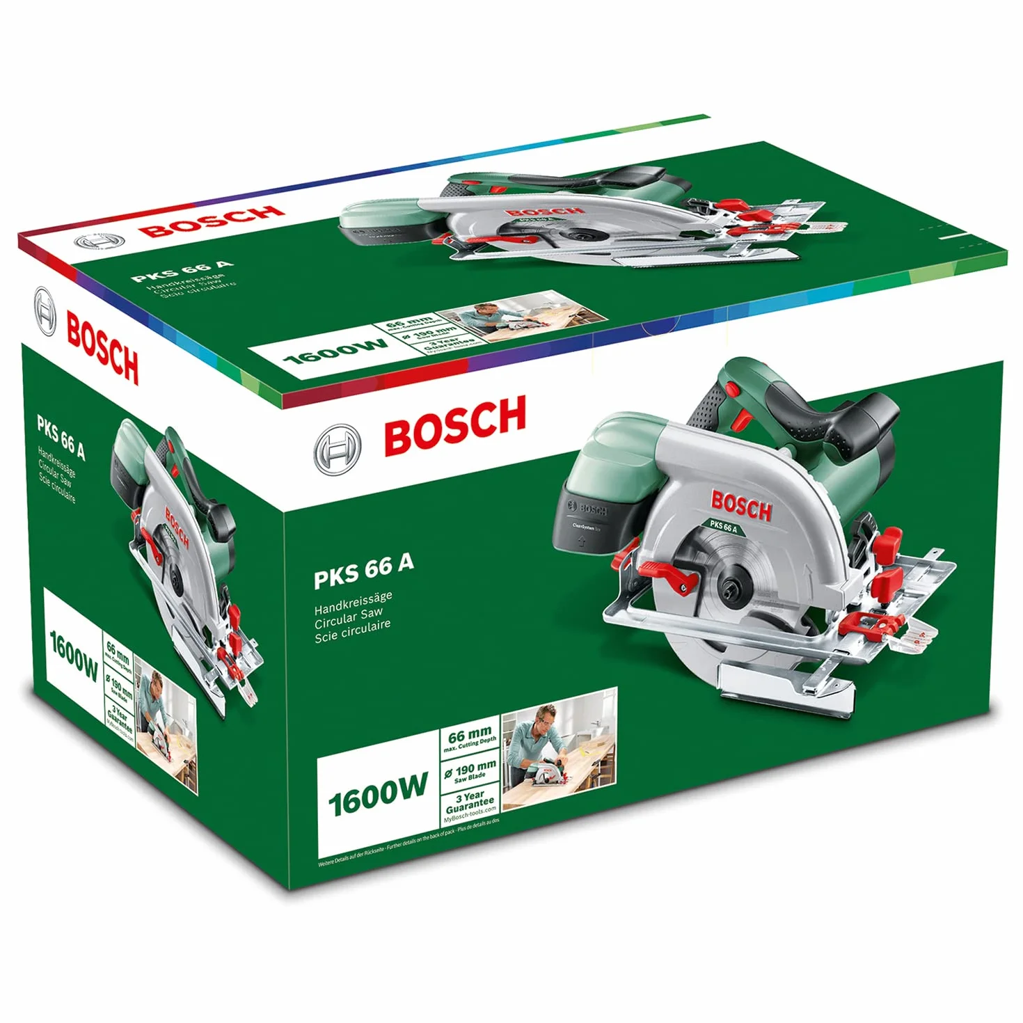 Bosch PKS 66 A piła tarczowa (1600 W, ostrze do piły tarczowej średnica znamionowa 190 mm, w kartonie)
