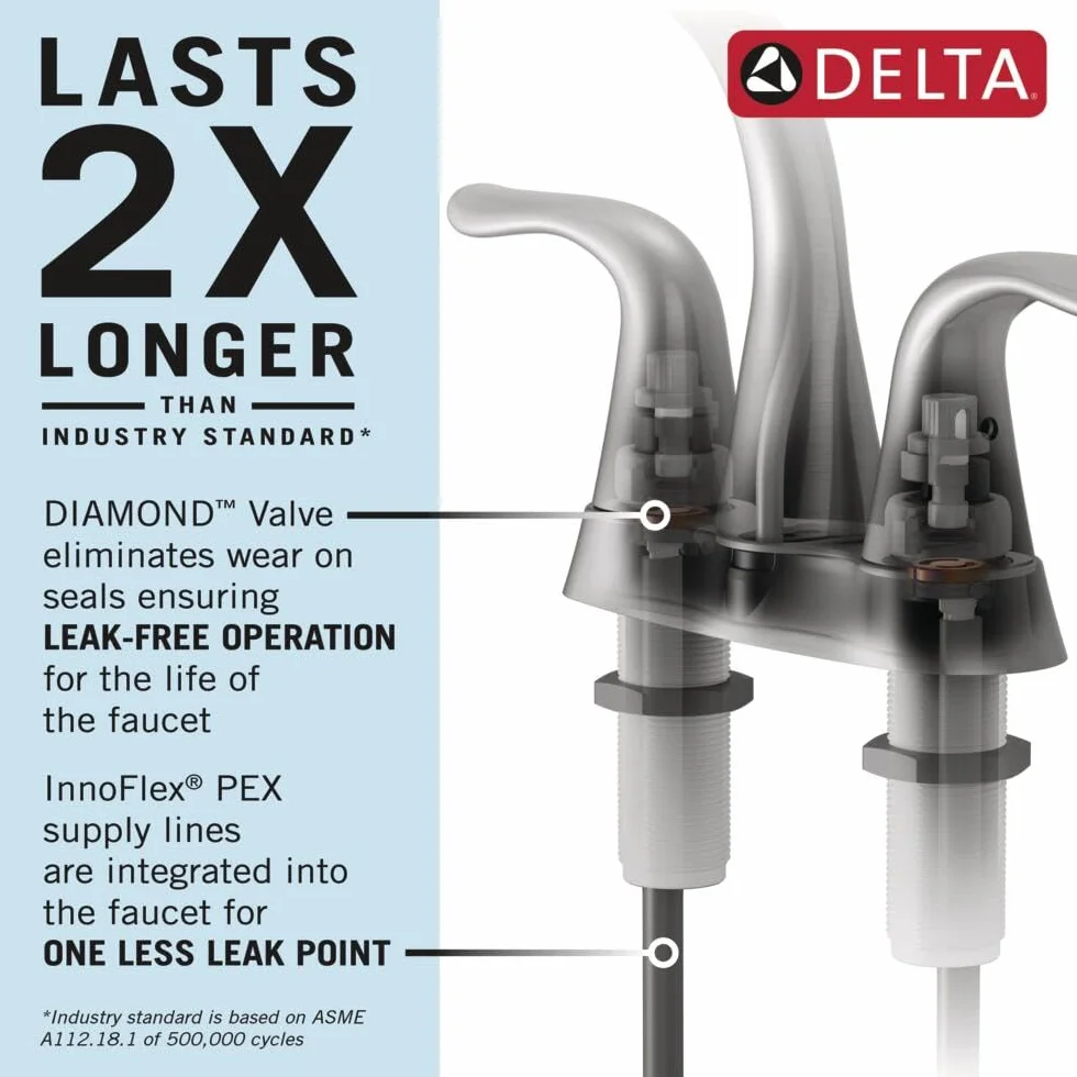 Delta Lahara dwa uchwyty Centerset bateria umywalkowa, stal nierdzewna, 5,00 x 10,50 x 5,00 cala
