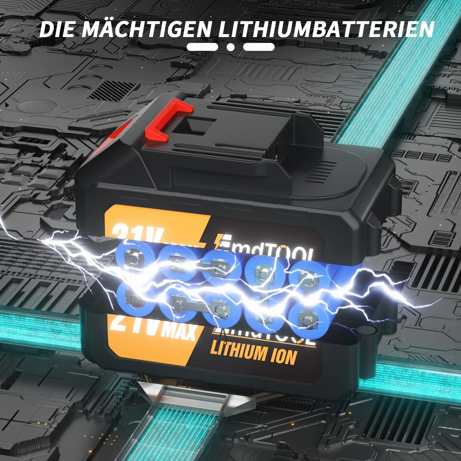 Elektryczna wkrętarka udarowa, bezprzewodowa wkrętarka udarowa 1/2 cala z akumulatorem litowo-jonowym 6,3 Ah, moment obrotowy 450 Nm, wkrętarka udarowa 21 V, 4 nasadki do wkrętarki udarowej, pistolet