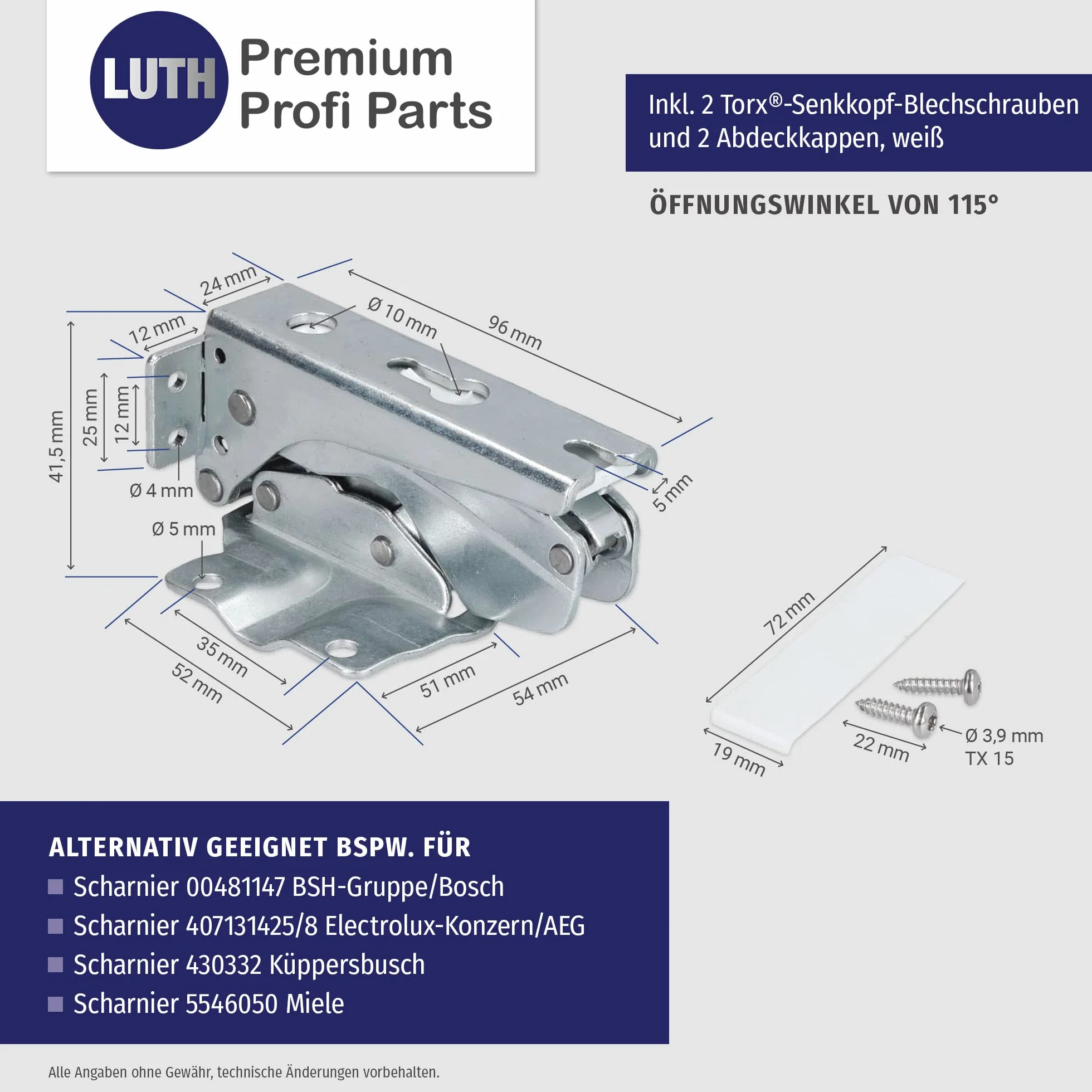 LUTH Premium Profi Parts Zawias drzwiowy zestaw zawiasów do lodówki, kompatybilny z Bosch Siemens Neff AEG Constructa Balay 00481147 481147