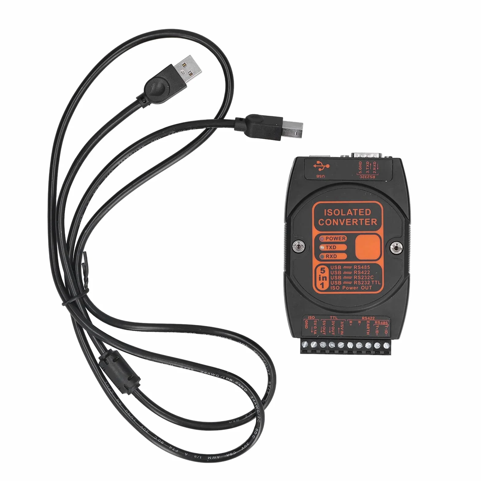 Cocoarm Adapter USB na Obudowa Ognioodporna ABS Konwerter USB na Izolacja 5 W 1 422 232 TTL Izolowana Moc 2 W 256 Węzłów do Sterowania Przemysłowego Komunikacja PLC ((Szybkość komunikacji 200 Kb))
