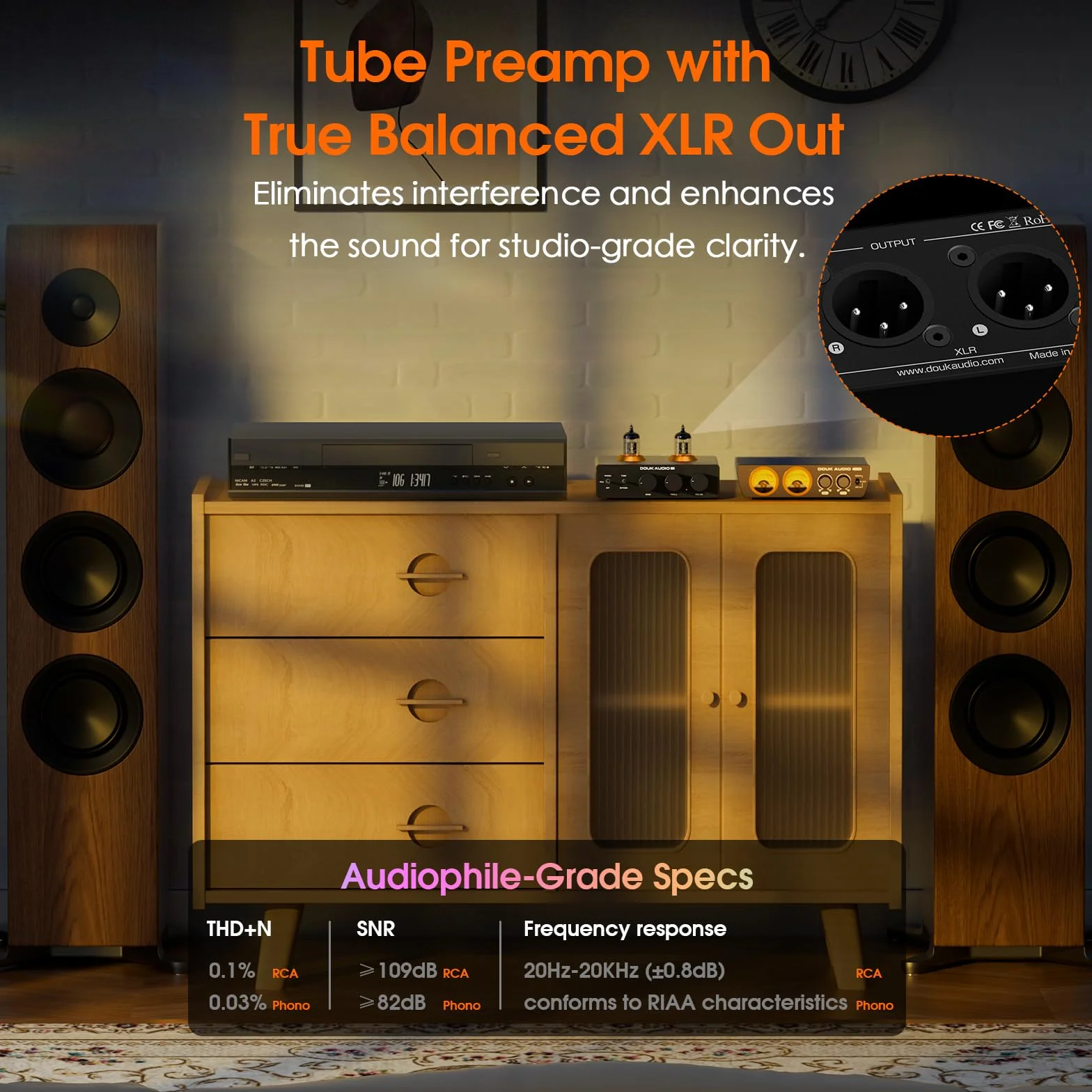 Douk Audio P7 przedwzmacniacz phono ECC83 lampowy z wyjściem Balanced XLR, filtr HF, regulacja basu