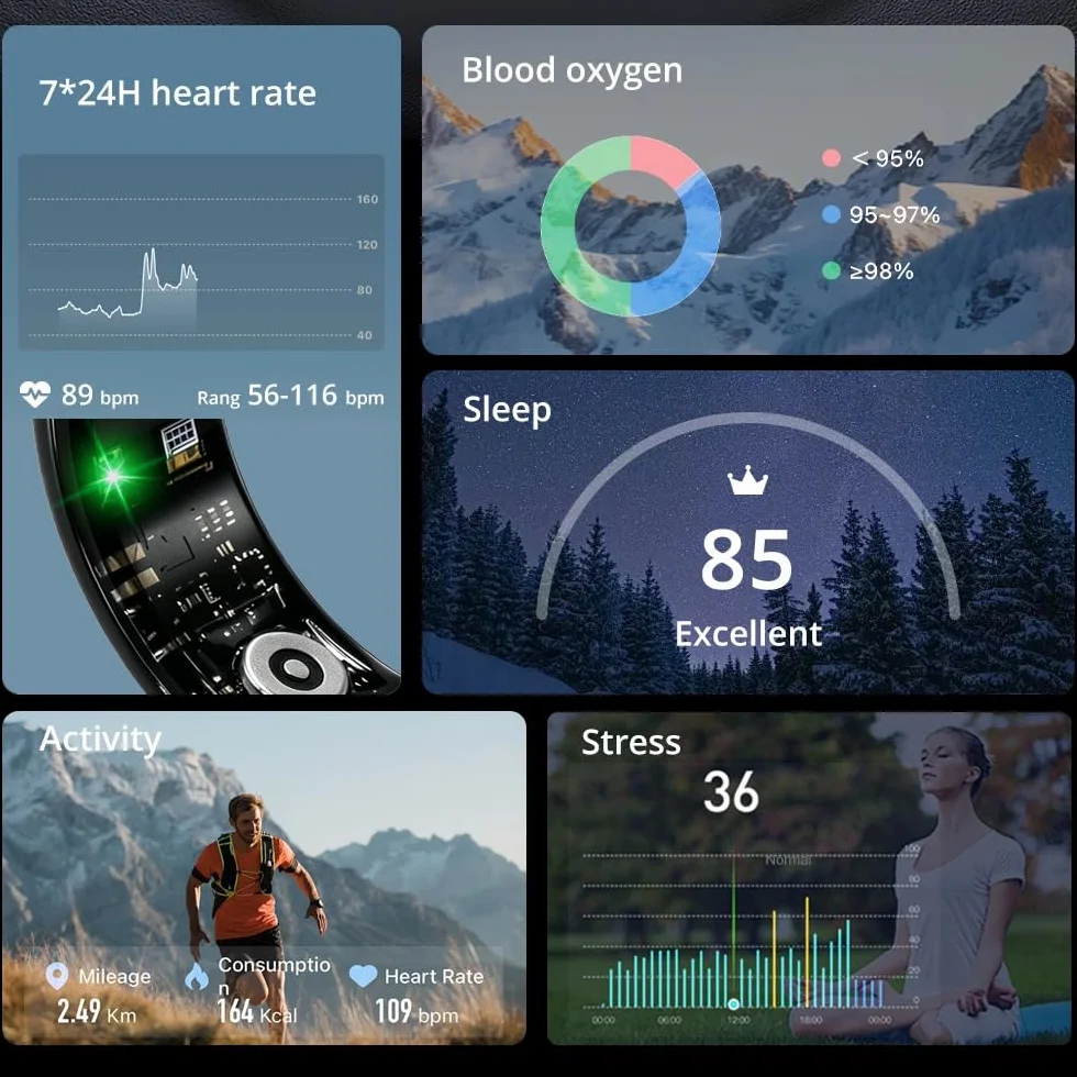 Smart Ring bezprzewodowa ładowarka fitness pomiar tętna ciśnienia krwi analiza snu IP68 kompatybilny iPhone Android