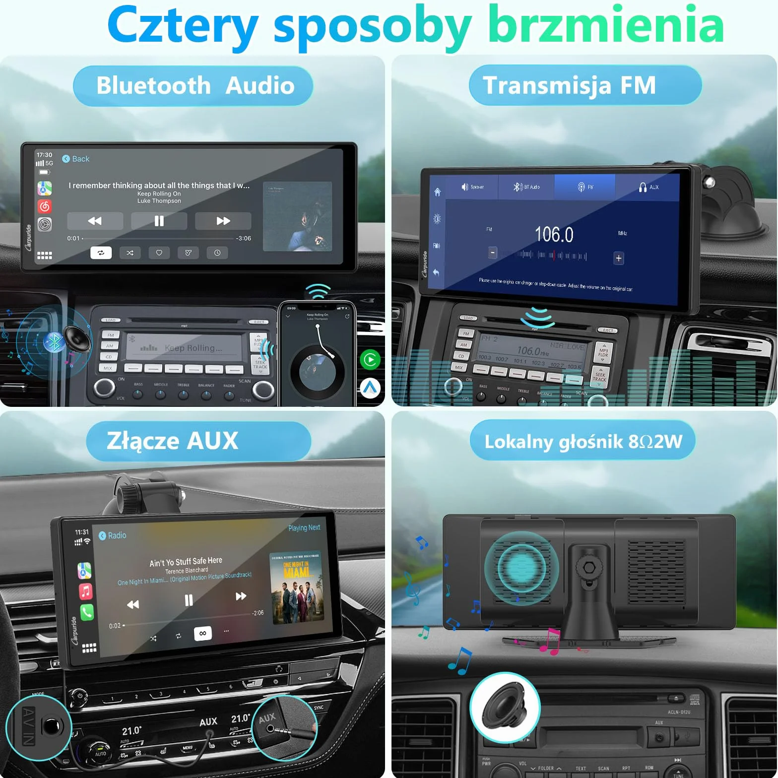 Carpuride V92R Przenośny Ekran Carplay 10,26-calowy HD 1080P Bezprzewodowy Android Auto z Kamerą Cofania 720P
