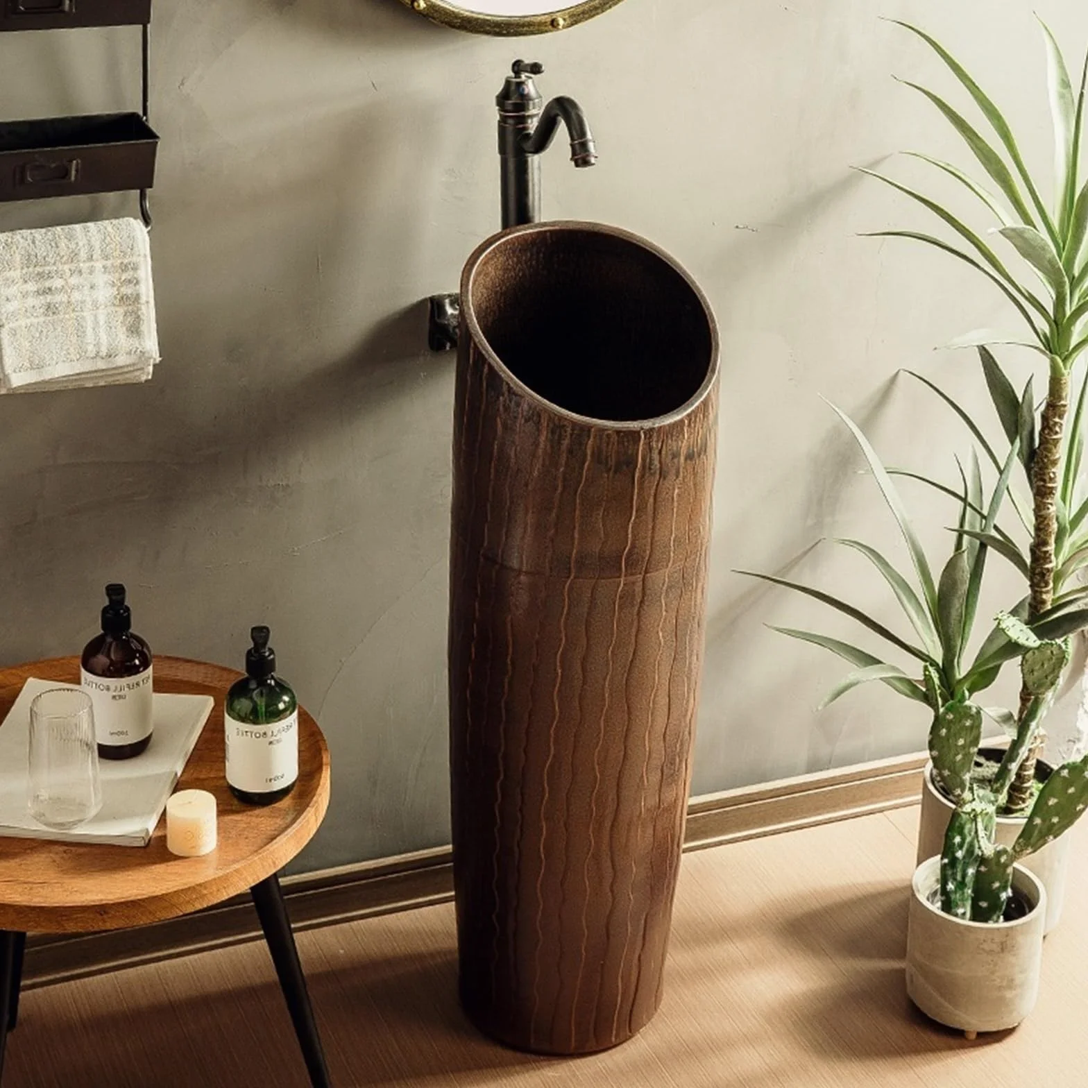 Ceramiczna umywalka łazienkowa, okrągła kolumna umywalka, jednoczęściowa umywalka, umywalka nablatowa w stylu retro, umywalka nablatowa balkonowa, umywalka nablatowa dla (6)