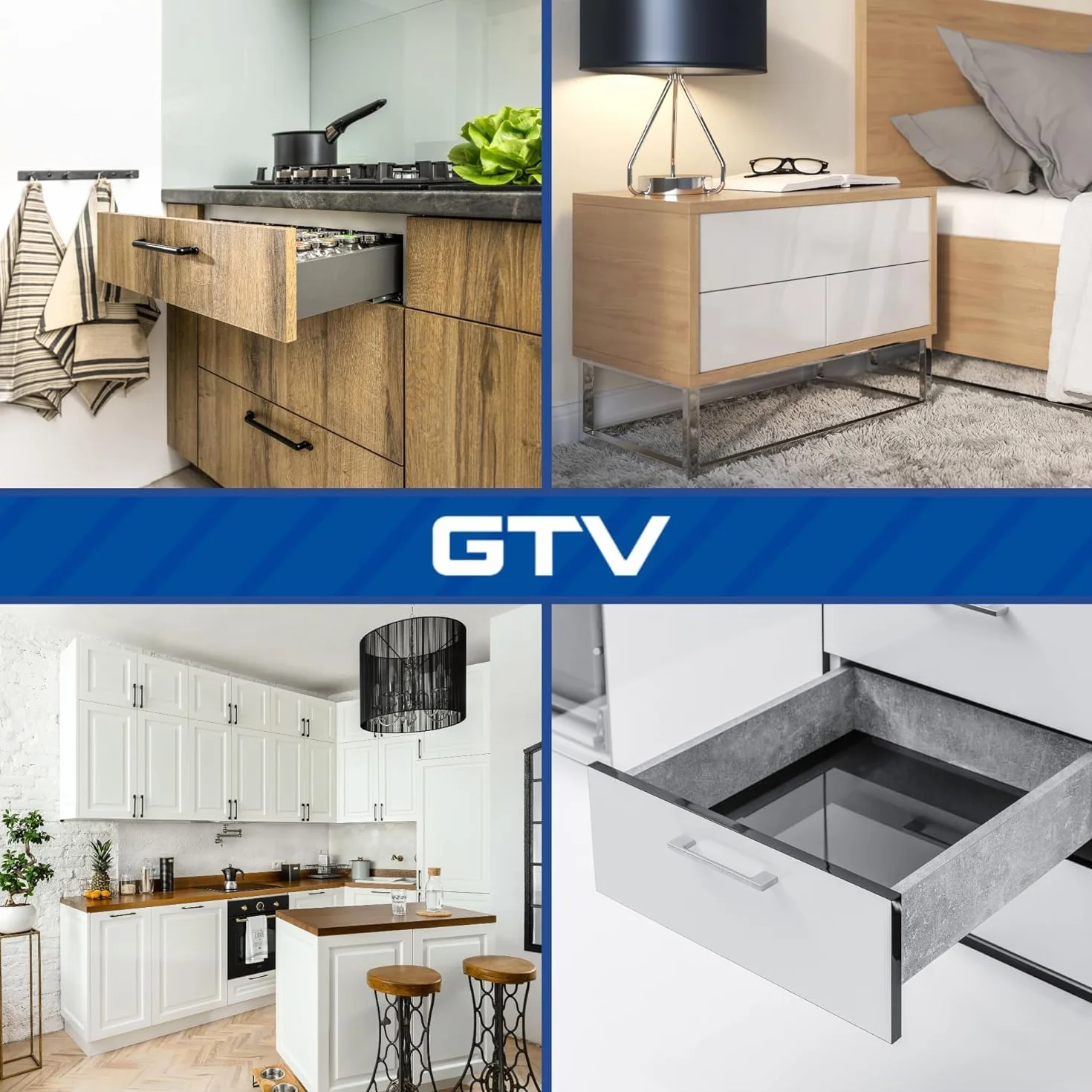 GTV - Prowadnice podpodłogowe 3DFPO | prowadnica do dolnego montażu | regulacja 3D | pełne wysuwanie | synchronizacja otwarć | obciążenie do 35 kg | dł. = 450 mm