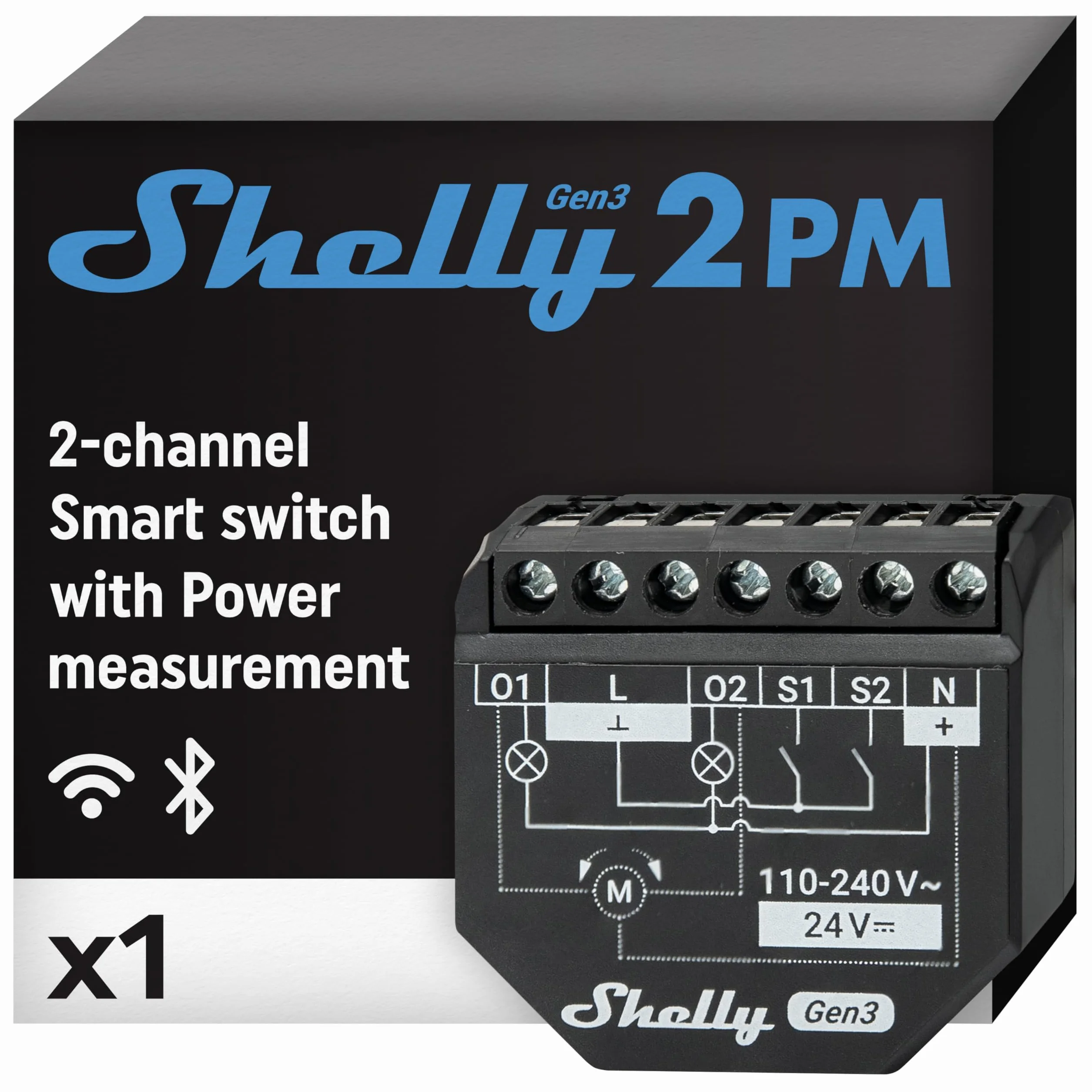 Shelly 2PM Gen3 -Połączony przełącznik rolet, 2-kanałowy, 16 A,Wi-Fi i Bluetooth,Wbudowany licznik zużycia, Zdalne sterowanie roletami, Chip ESP-Shelly-C38F, Alexa i Google Home, App, iOS, Android