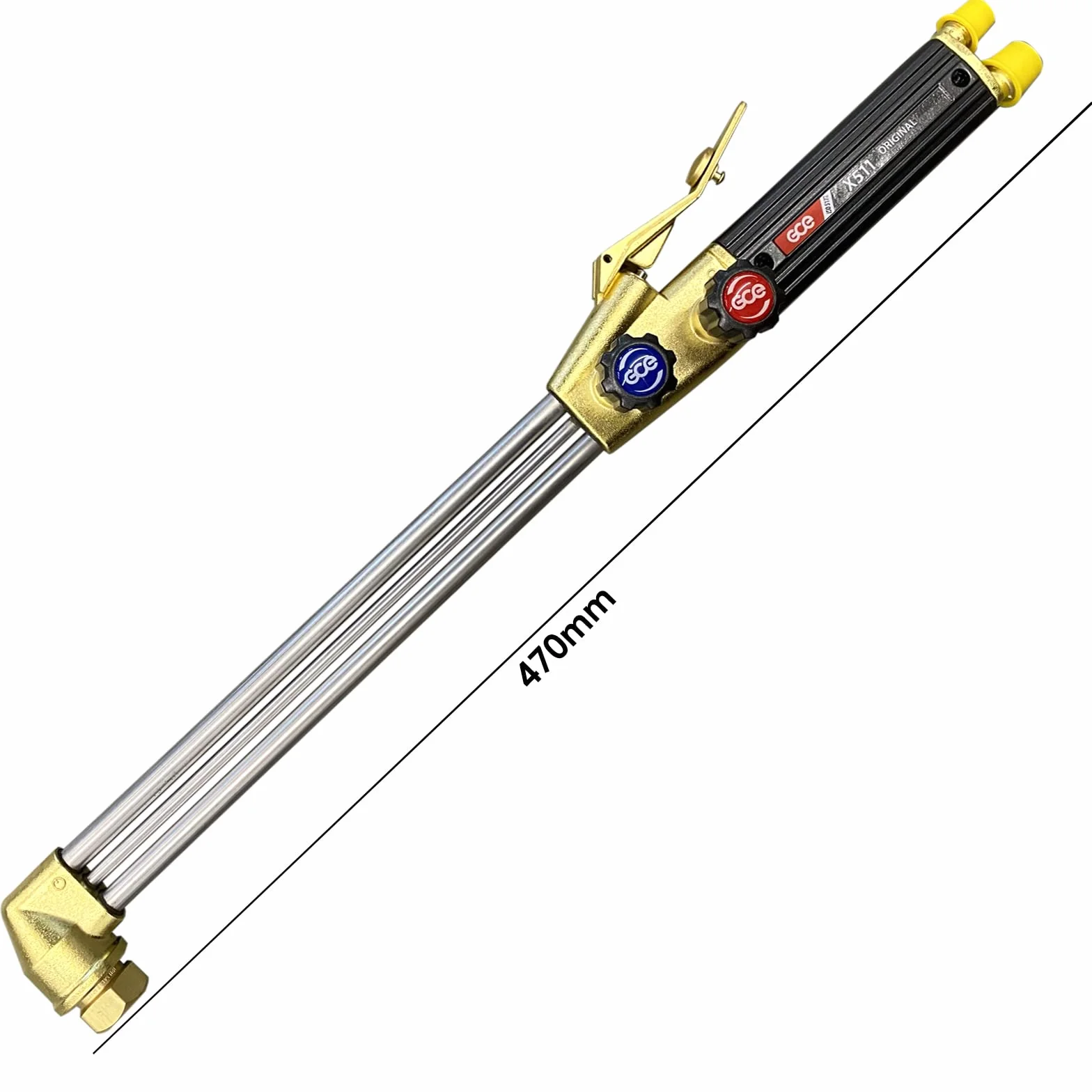 GCE Rhöna ręczny palnik do cięcia fug X511 mieszający gaz, acetylen - propan, długość 470 mm, głowica 90°, stal nierdzewna, mosiądz, złoty