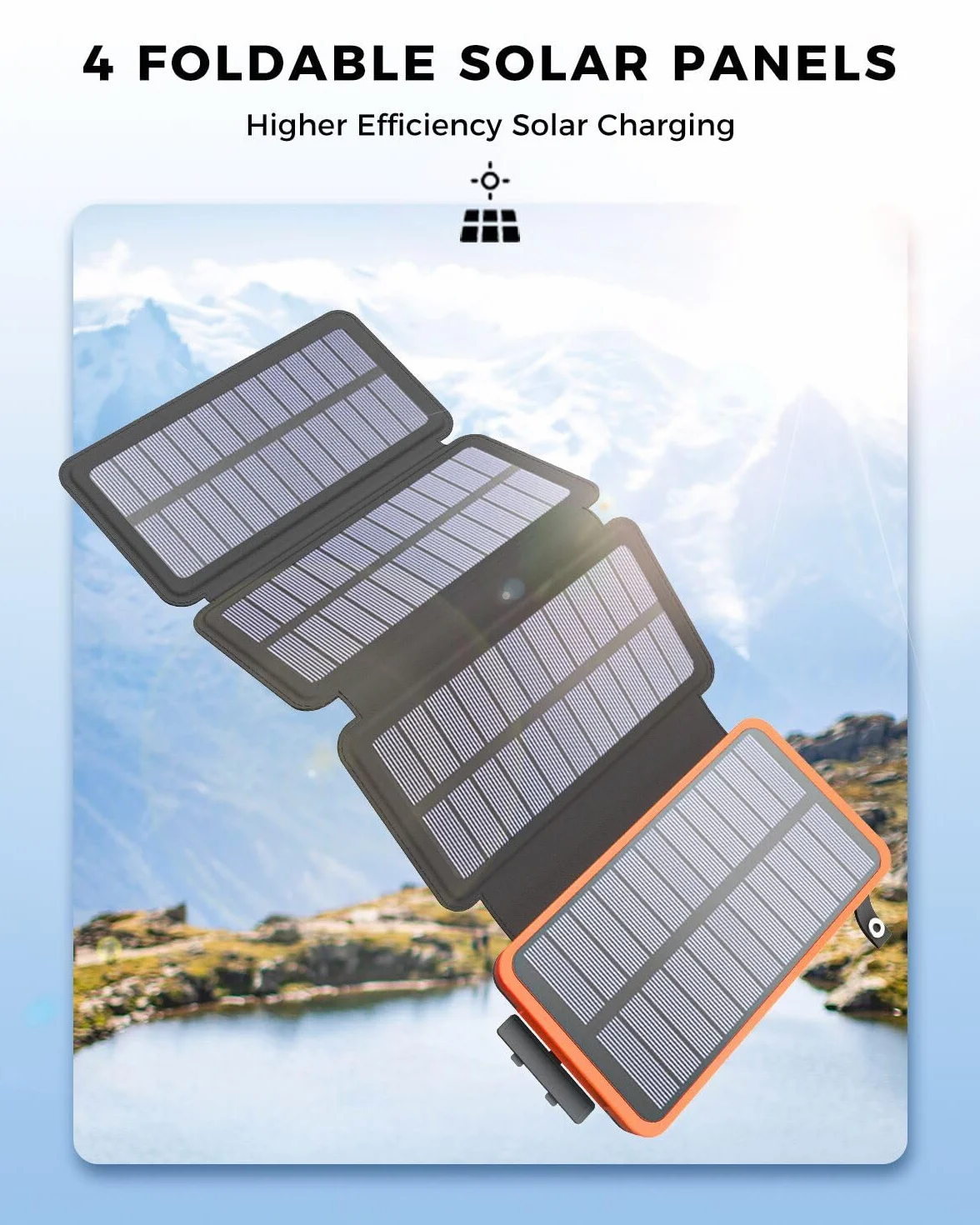 A ADDTOP Przenośny Solarny Powerbank 25000mAh 4 Panele Słoneczne Wodoszczelny