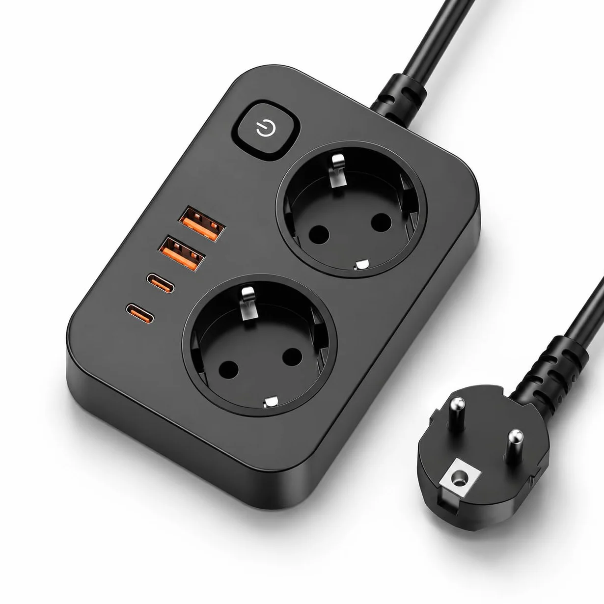 Listwa Przedłużaczowa 6-w-1 z USB-C Ładowaniem Gniazda z Wyłącznikiem i 4 Porty USB, Przewód 2m, Do Domu