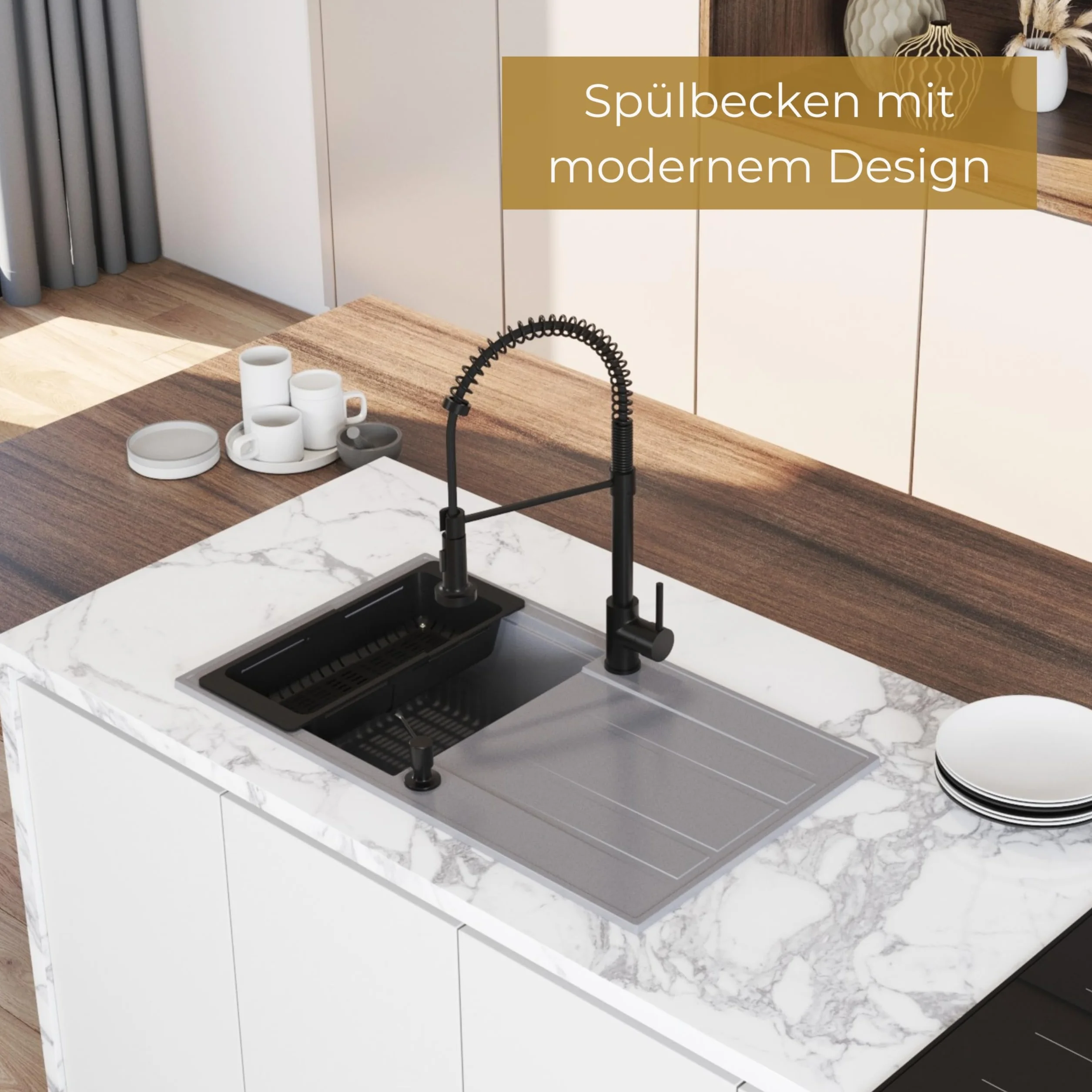 SINK Quality zlewozmywak kuchenny z ociekaczem – zlewozmywak szary 80 x 46 cm – w zestawie syfon i środki impregnujące – zlewozmywak do zabudowy do szafki pod umywalkę 55 – zlewozmywak granitowy szary