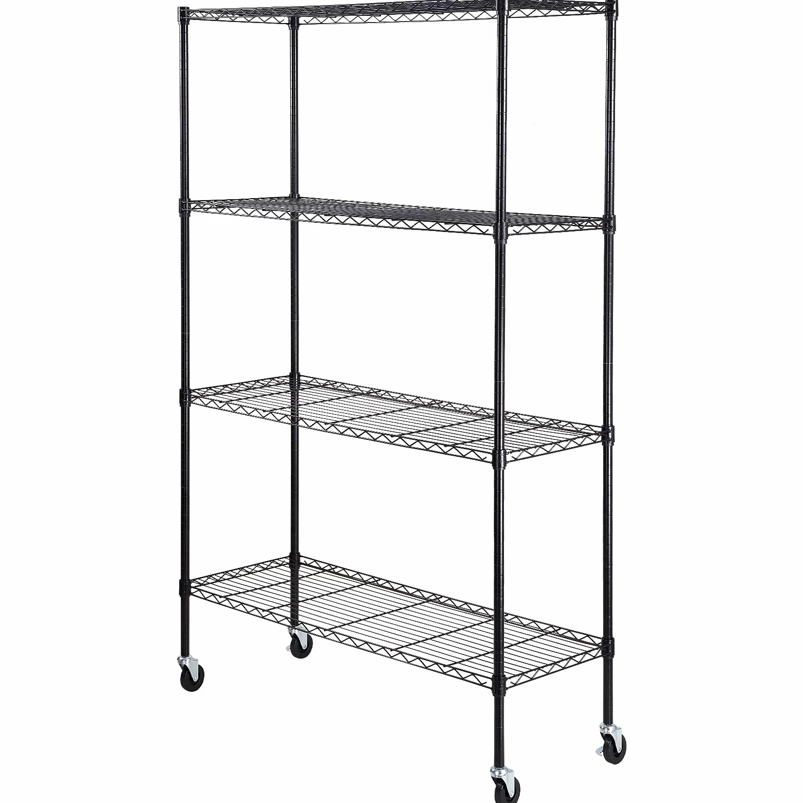 VEVOR Regał do przechowywania z kółkami 4-poziomowy regulowany nośność 317,5 kg metalowy czarny 120x45x188 cm