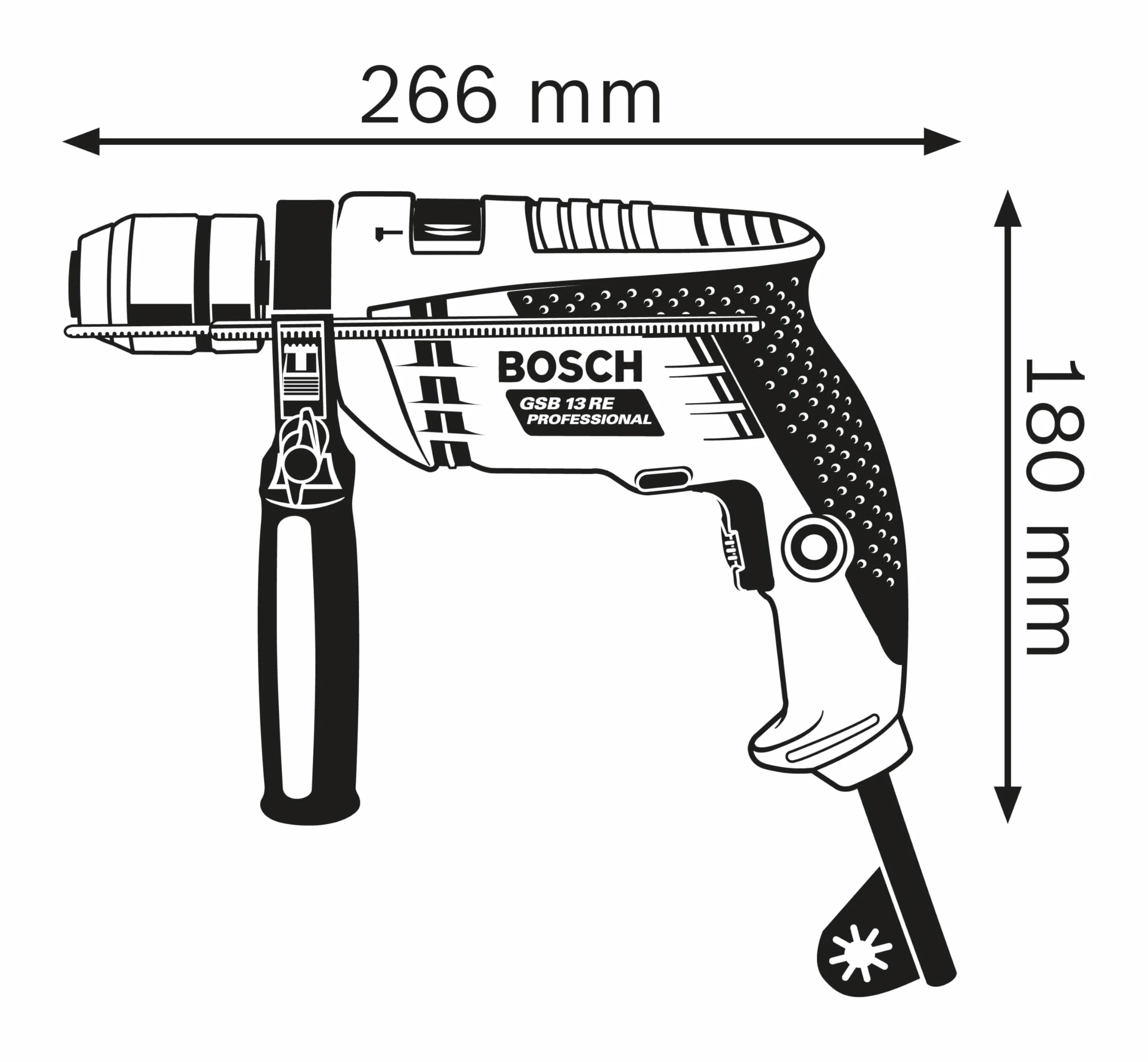 Bosch Professional: wiertarka udarowa GSB 13 RE (600 W, ogranicznik głębokości 210 mm, szybkozaciskowy uchwyt wiertarski 13 mm)