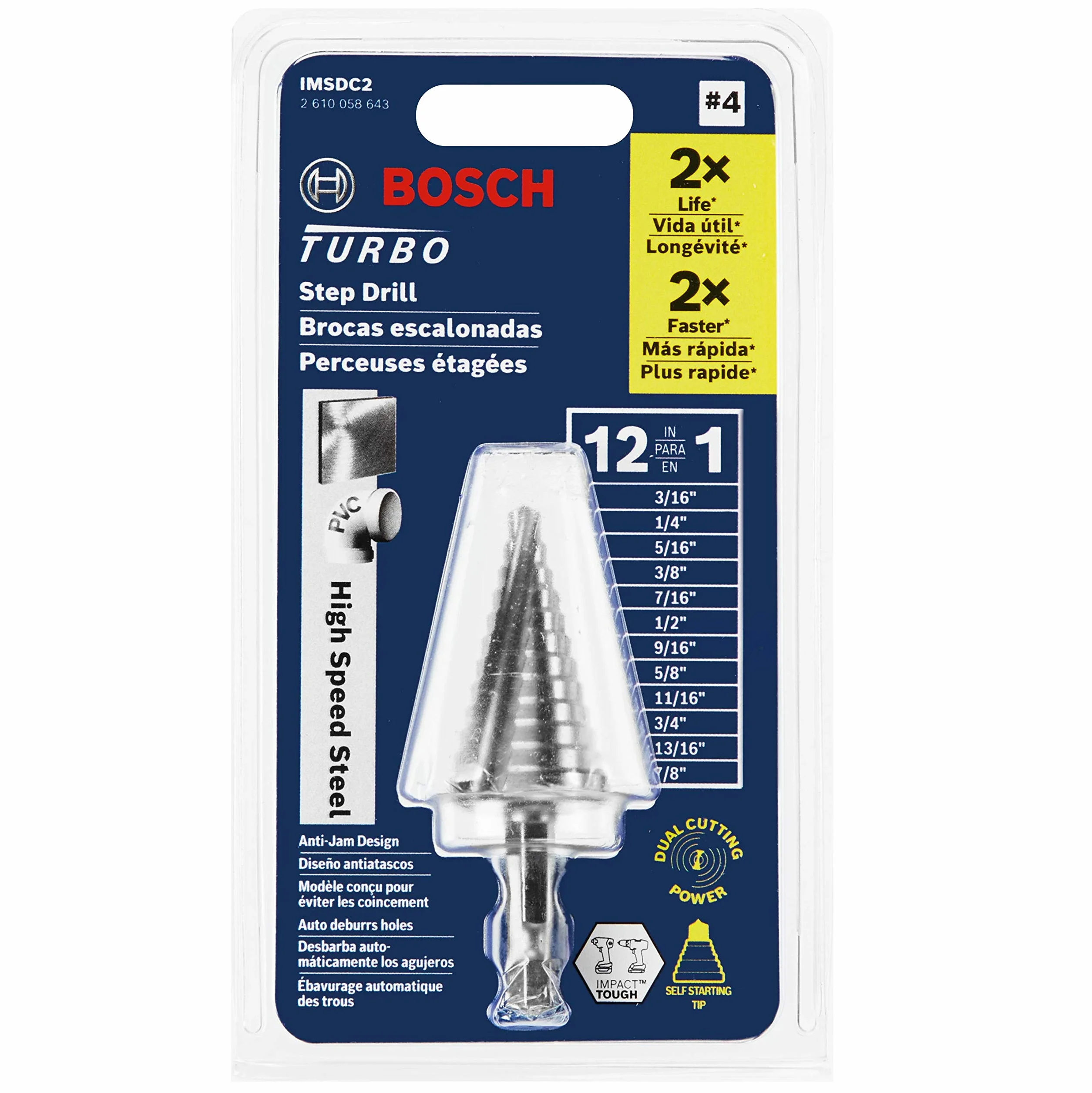 Bosch IMSDC2 3/40.6 cm do 7/20.3 cm. Wiertło stopniowe turbo ze stali szybkotnącej