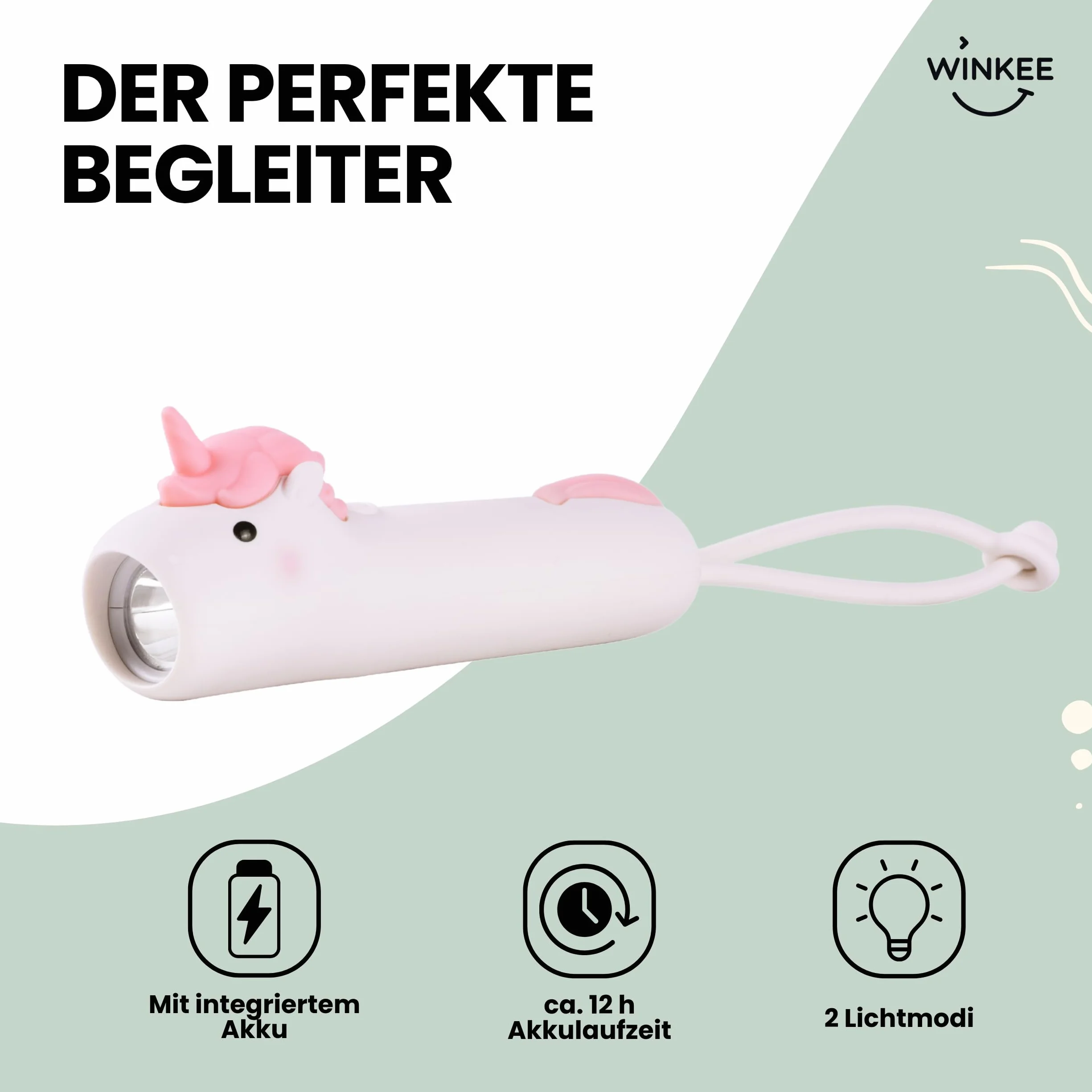 Winkee - Latarnia jednorożca I urocza mała latarka LED I ładowalna I ok. 12 godzin pracy baterii I z baterią