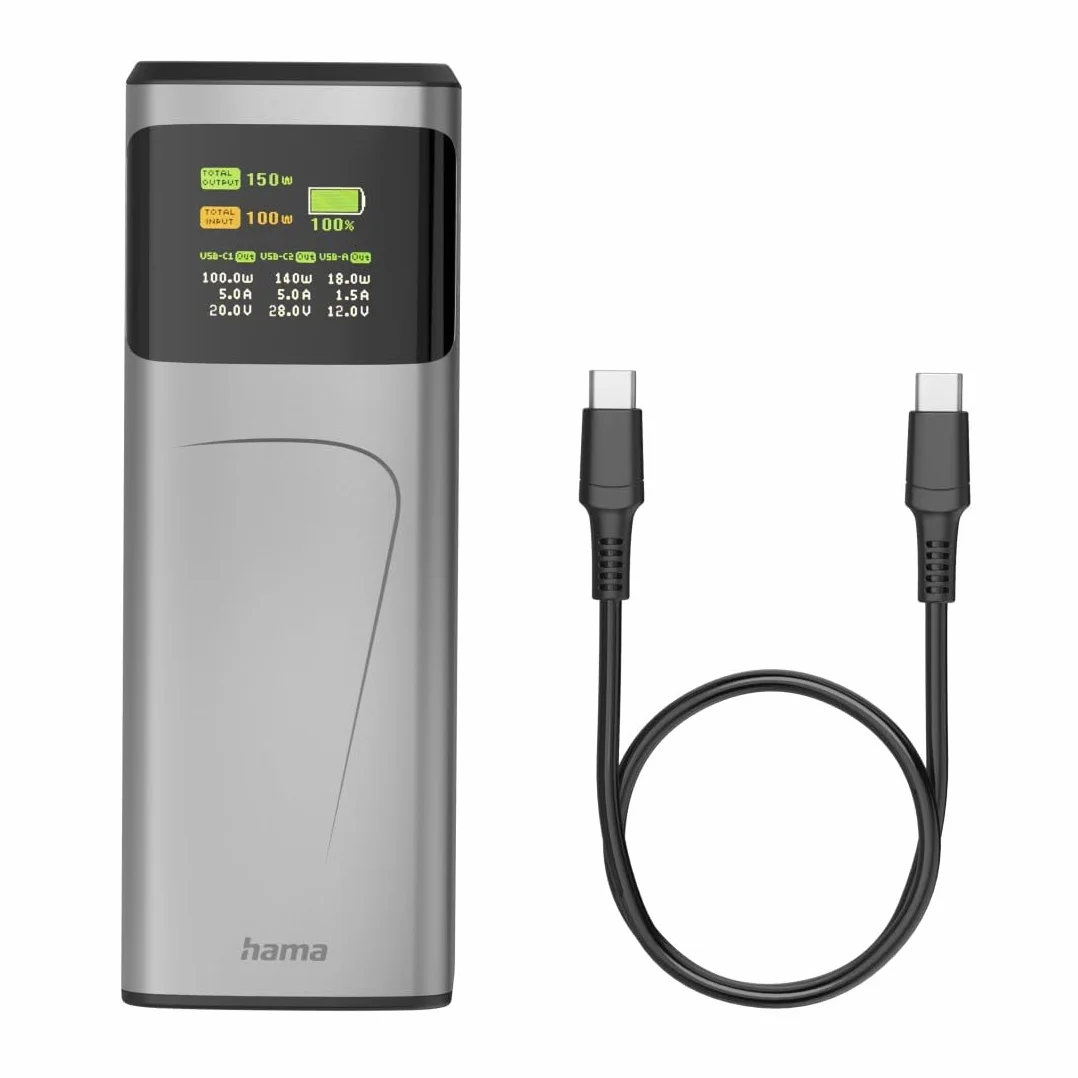 Hama Power Pack 24000mAh 150W Power Bank Szybkie Ładowanie Power Delivery Quickcharge 2xUSB-C 1xUSB-A Kompaktowy Podróżny