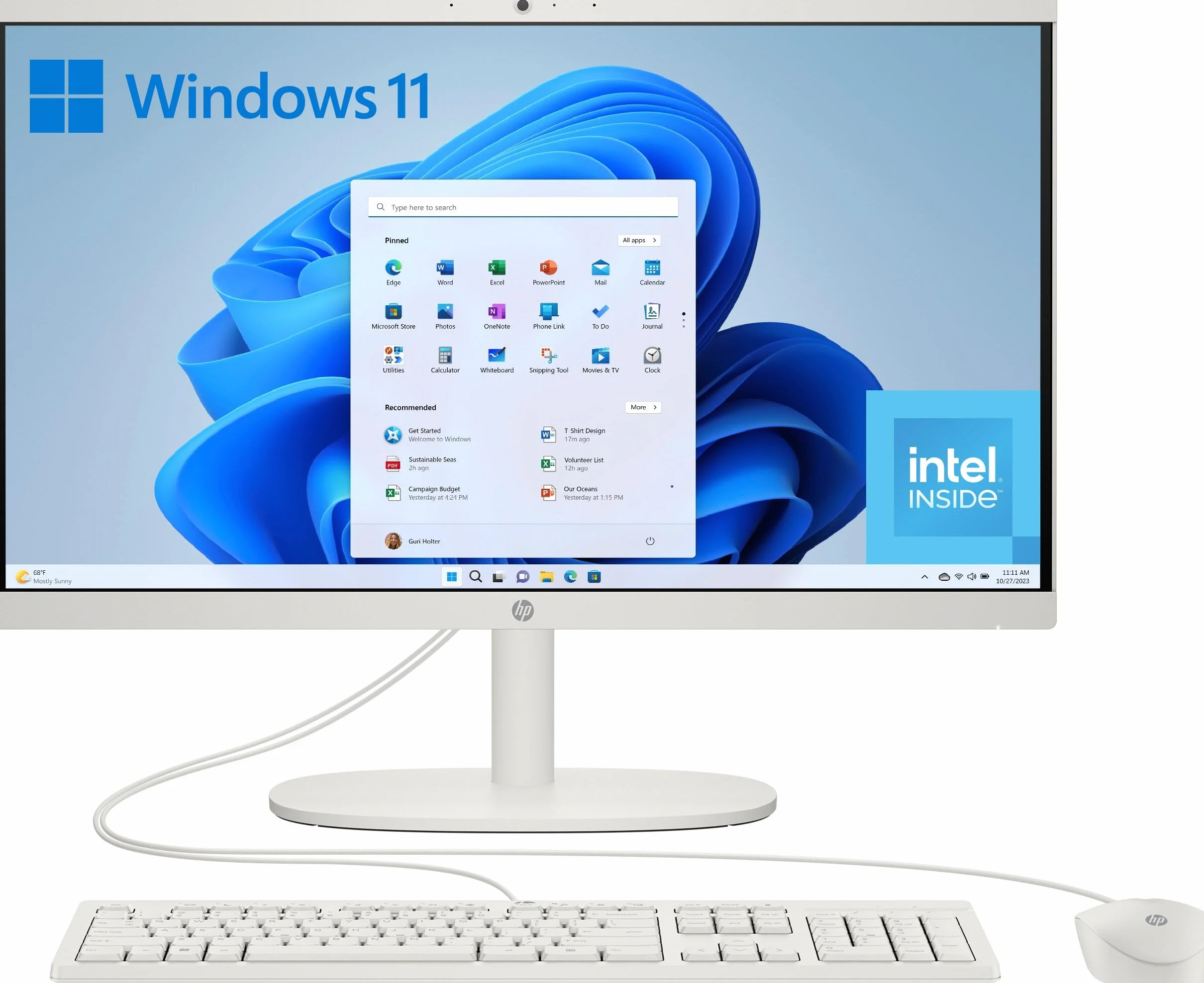 HP All-in-One 22-dg0014ns - Komputer 21,5" (Intel N100, 8GB RAM, 256 GB SSD, Intel UHD Graphics, Windows) - White - klawiatura QWERTY Hiszpański