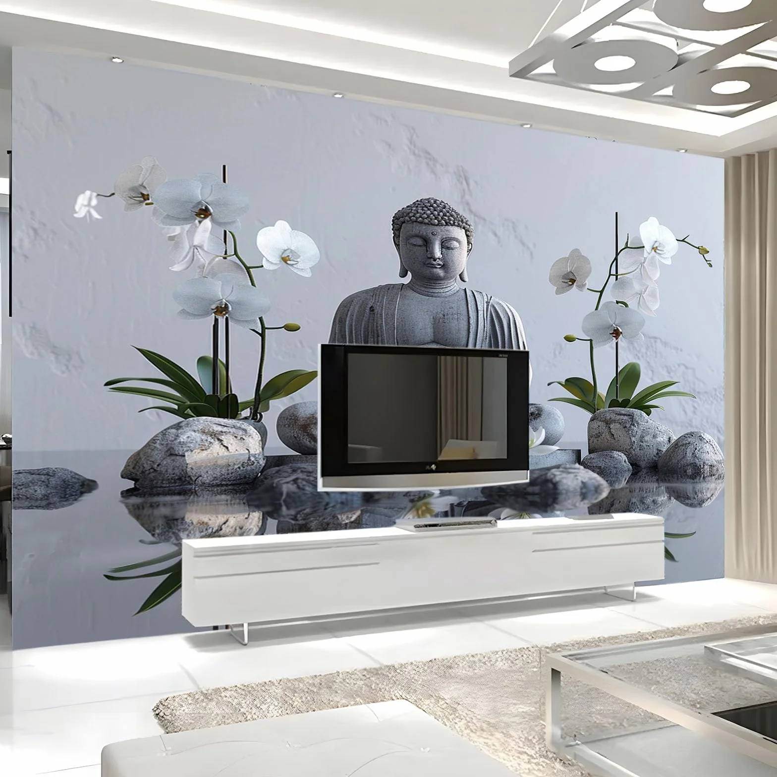 Tapeta Sypialnia Orchidea Medytacja Kamień Relief 350 x 256 cm Fototapeta Moda Dekoracja Ścienna Plakat 3D Tapeta Ścienna Do Salonu Biura Pokoju Dziecięcego, Szary