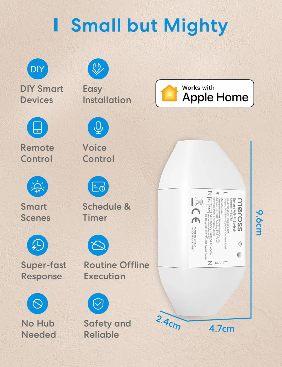 Meross Przełącznik WLAN, Pilot Smart Switch ze Sterowaniem Głosowym, Współpracuje z Apple HomeKit, Alexa, Asystent Google, SmartThings, DIY Smart dla Elektrycznych Urządzeń Gospodarstwa Domowego