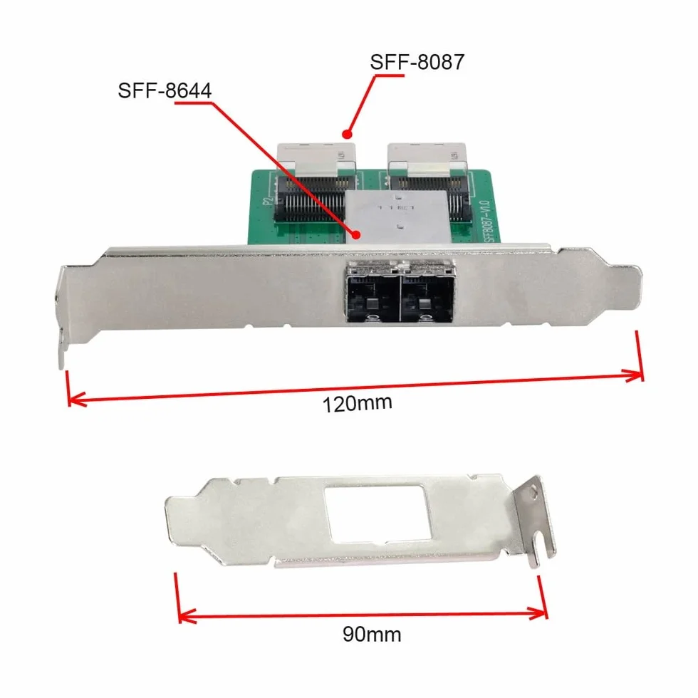 Adapter PCBA Mini SAS HD SFF-8644 do SFF-8087 żeński podwójne porty niskoprofilowy wspornik