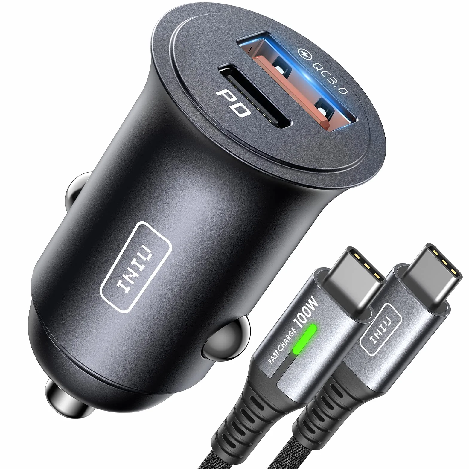 INIU Ładowarka samochodowa 60W USB C 30W USB A 30W PD QC3.0 100W zapalniczka samochodowa