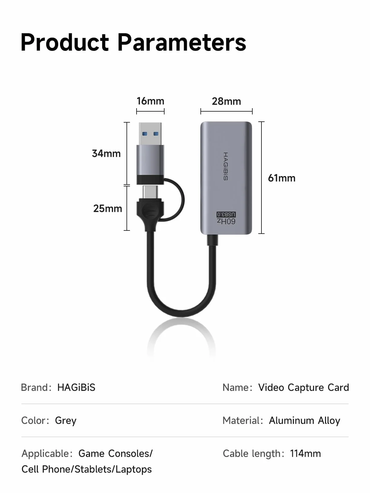 Hagibis karta przechwytywania wideo USB 3.0 HDMI na USB-C 1080p HD 60 fps MS2130