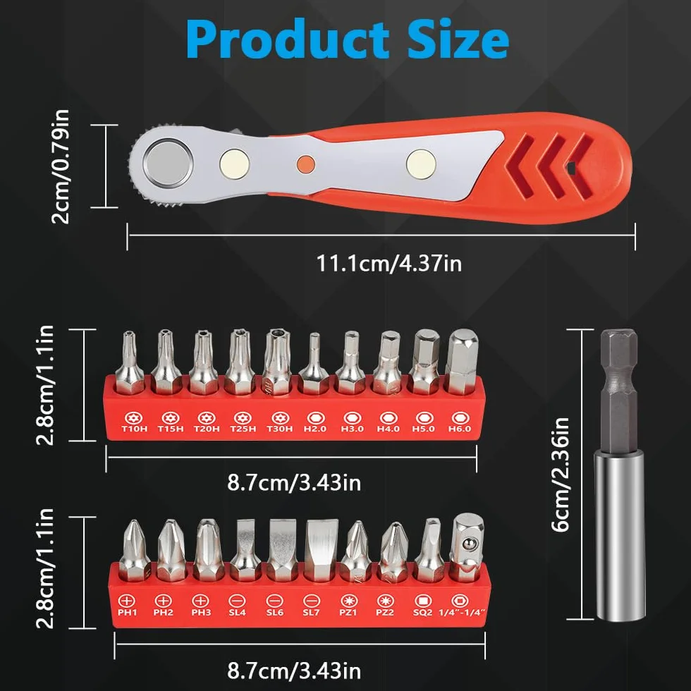 OSDUE Śrubokręt z grzechotką - 110 mm mini klucz grzechotkowy 1/4" magnetyczny śrubokręt z grzechotką podwójny przenośny wielofunkcyjny śrubokręt magnetyczny