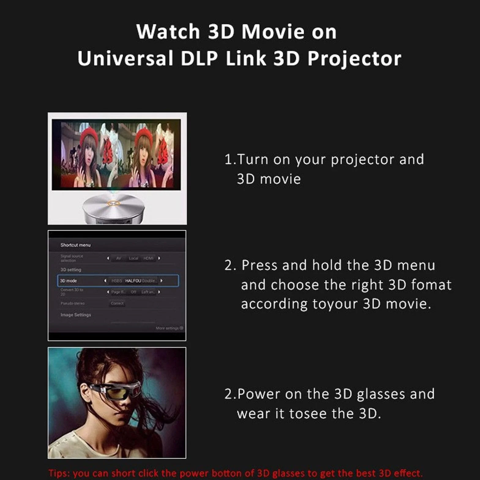 Okulary 3D DLP LINK, Odświeżanie 144 Hz, ładowalne, Aktywne Okulary 3D do Większości Projektorów DLP LINK 3D, dla dla Optoma, dla dla