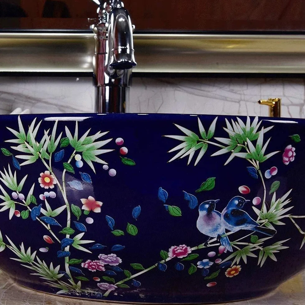 Szafka Pod Umywalkę Z Umywalką, Umywalka Łazienkowa, Umywalka Nablatowa, Umywalka Łazienkowa Ceramiczna Z Motywem Kwiatowym, Umywalka Nablatowa, Umywalka Nablatowa, 40 X 15 Cm