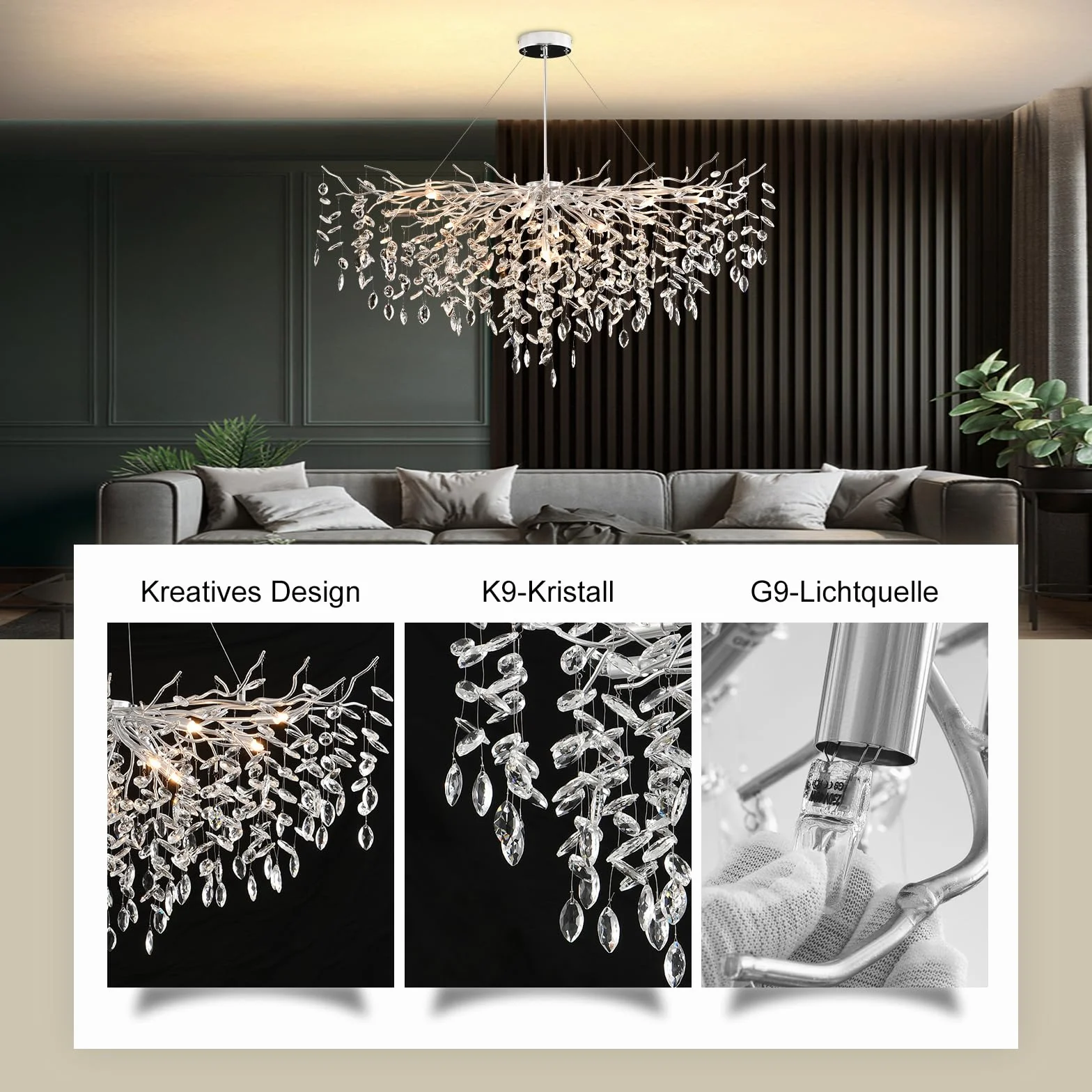 Nowoczesny kryształowy żyrandol, kryształowy żyrandol Raindrop, oprawka G9, lampa wisząca do salonu, jadalni, sypialni, restauracji