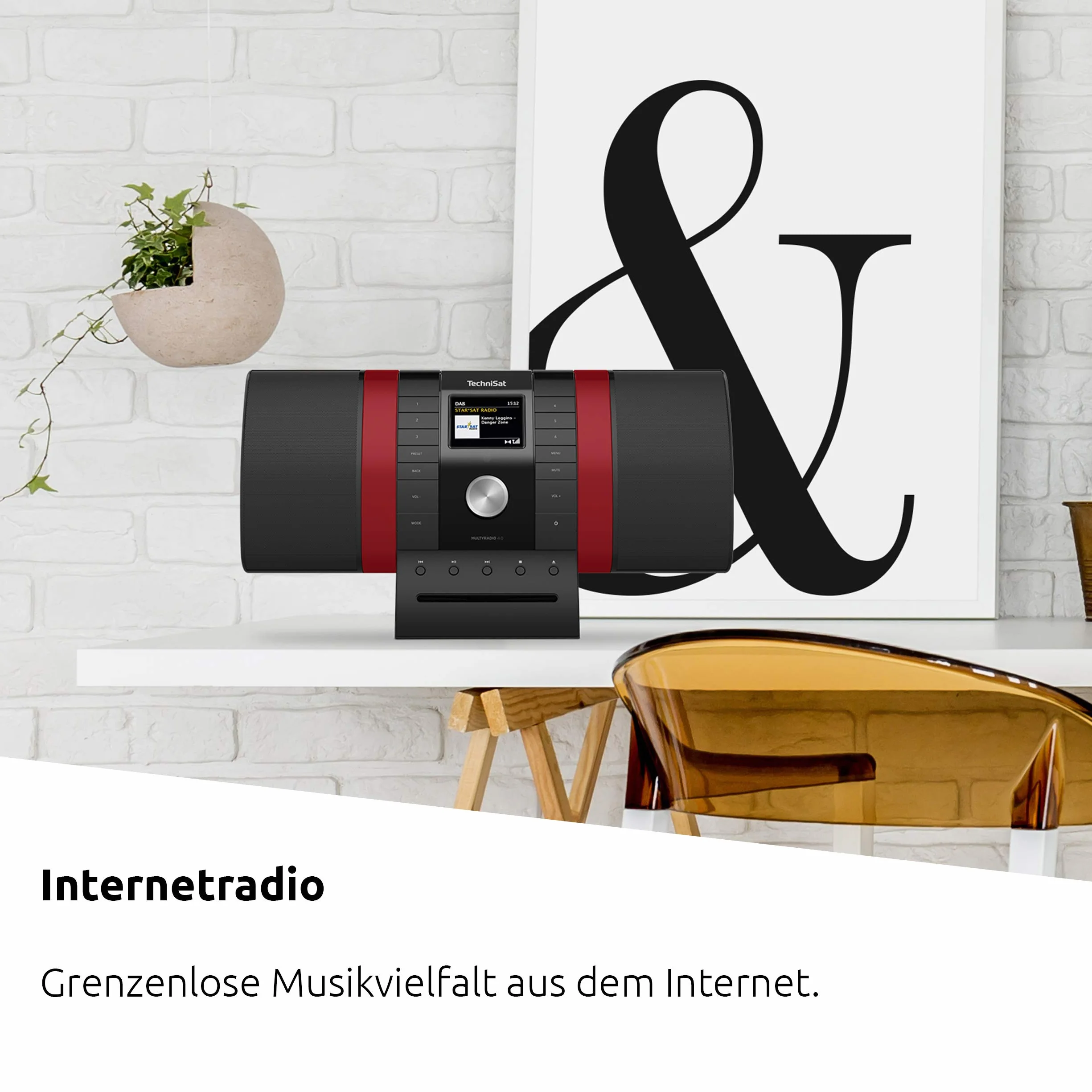TechniSat MULTYRADIO 4.0 - radio internetowe (WLAN, DAB+, UKW, Spotify, Bluetooth, odtwarzacz CD, USB, kolorowy wyświetlacz, streaming muzyki, 2 x 10 W głośniki stereo) czarne/czerwone