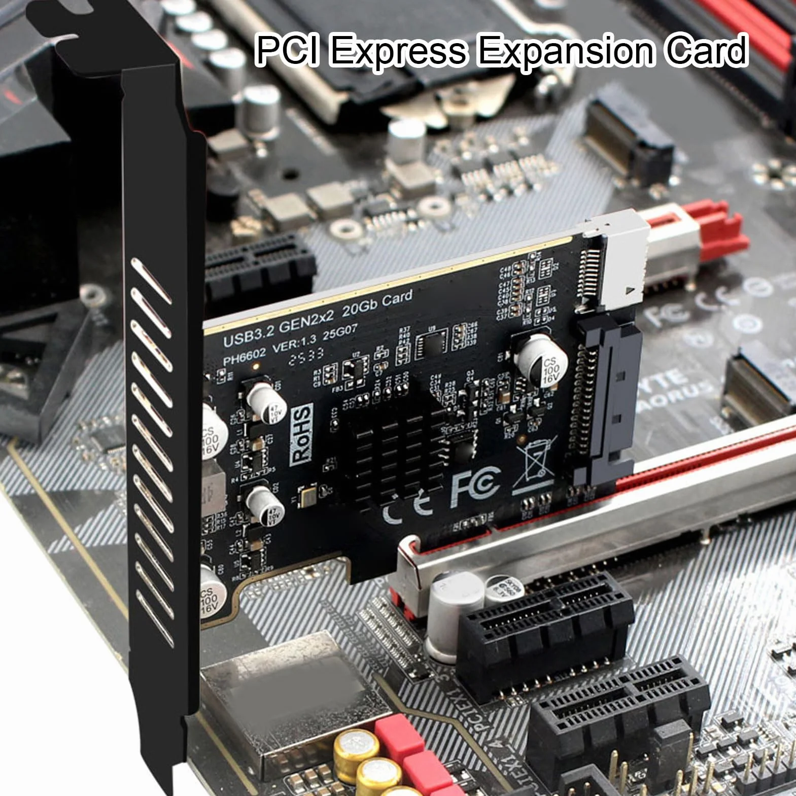 Sxhlseller Karta rozszerzeń PCIe na USB 3.2 Gen 2x2, Adapter do Panelu Przedniego 20 Gb/s Typu C, Układ ASM3242, Plug and Play dla Gniazd PCI Express X4 X8 X16
