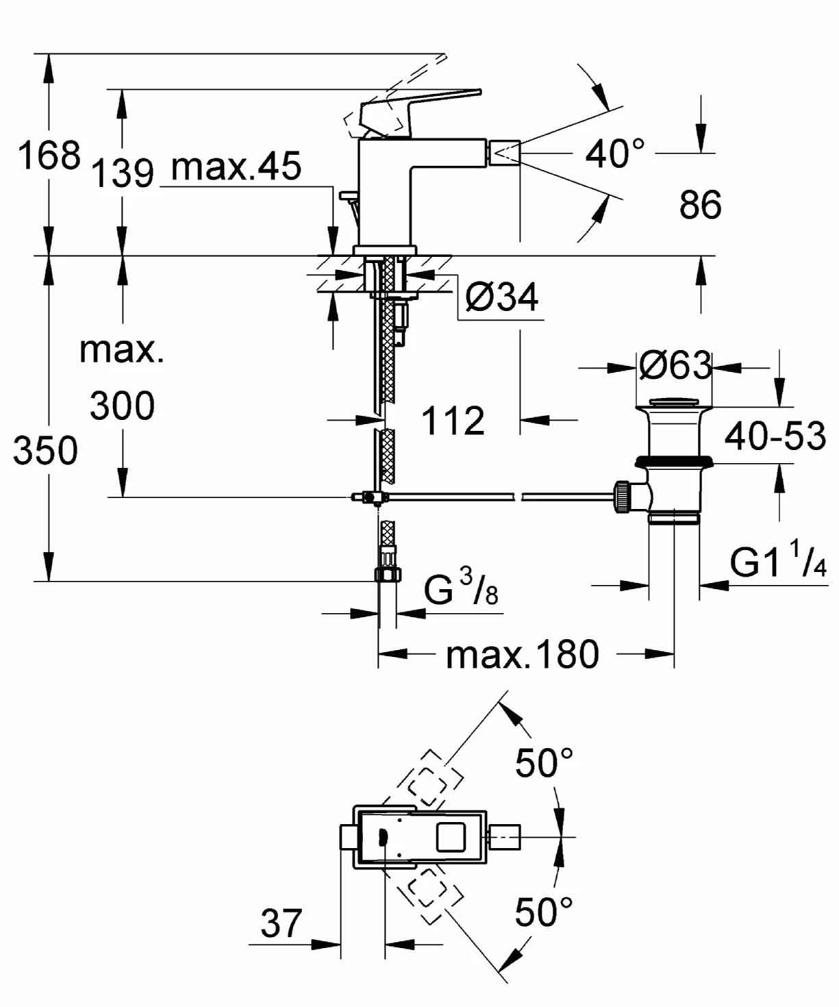 GROHE Eurocube Jednouchwytowa bateria bidetowa, DN 15 Rozmiar S