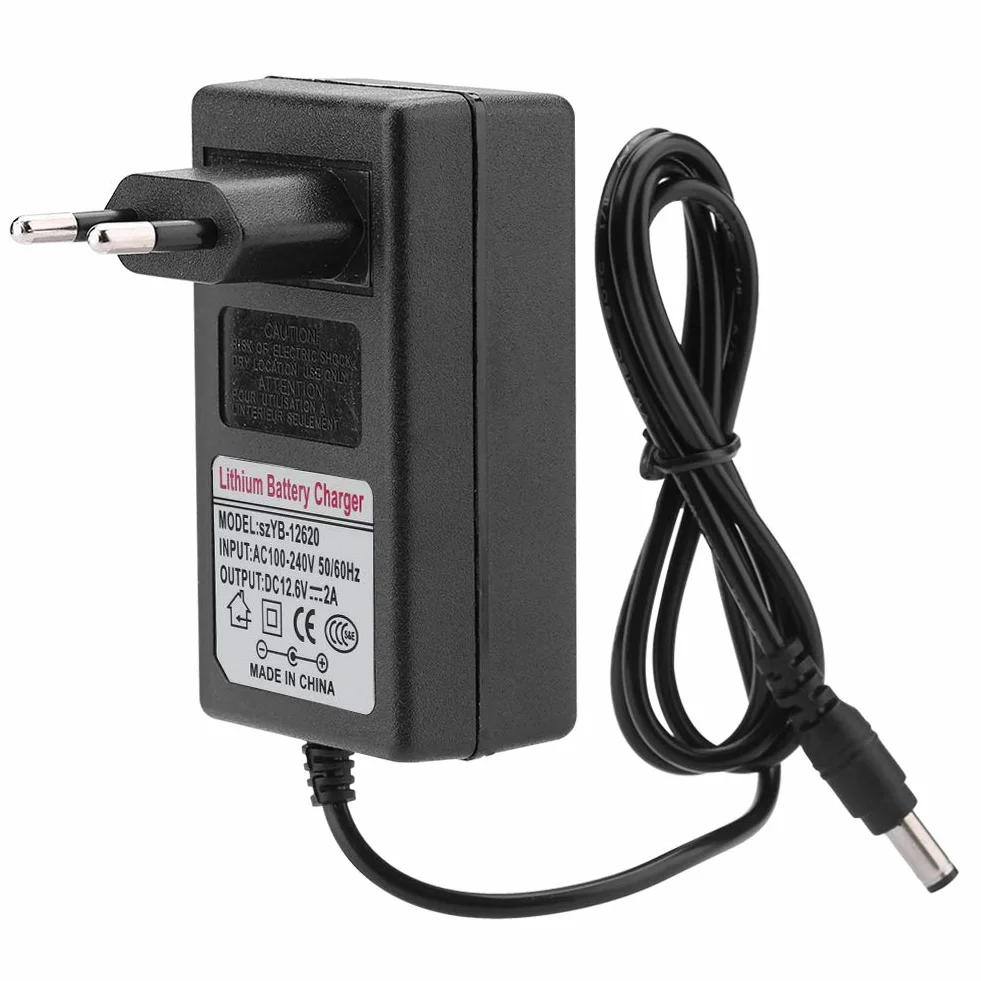 Ładowarka litowo-jonowa 2 A ze wskaźnikiem LED, zasilacz DC 12,6 V do lampy czołowej, samochodu zabawki i więcej, duże wejście napięcia, wysokie
