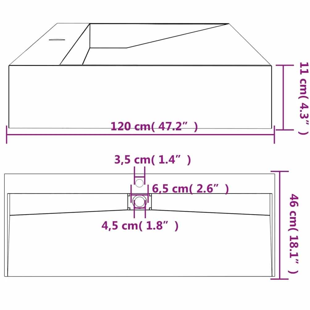 vidaXL Umywalka, 120x46x11 cm, kompozyt mineralny/marmurowy, antracyt